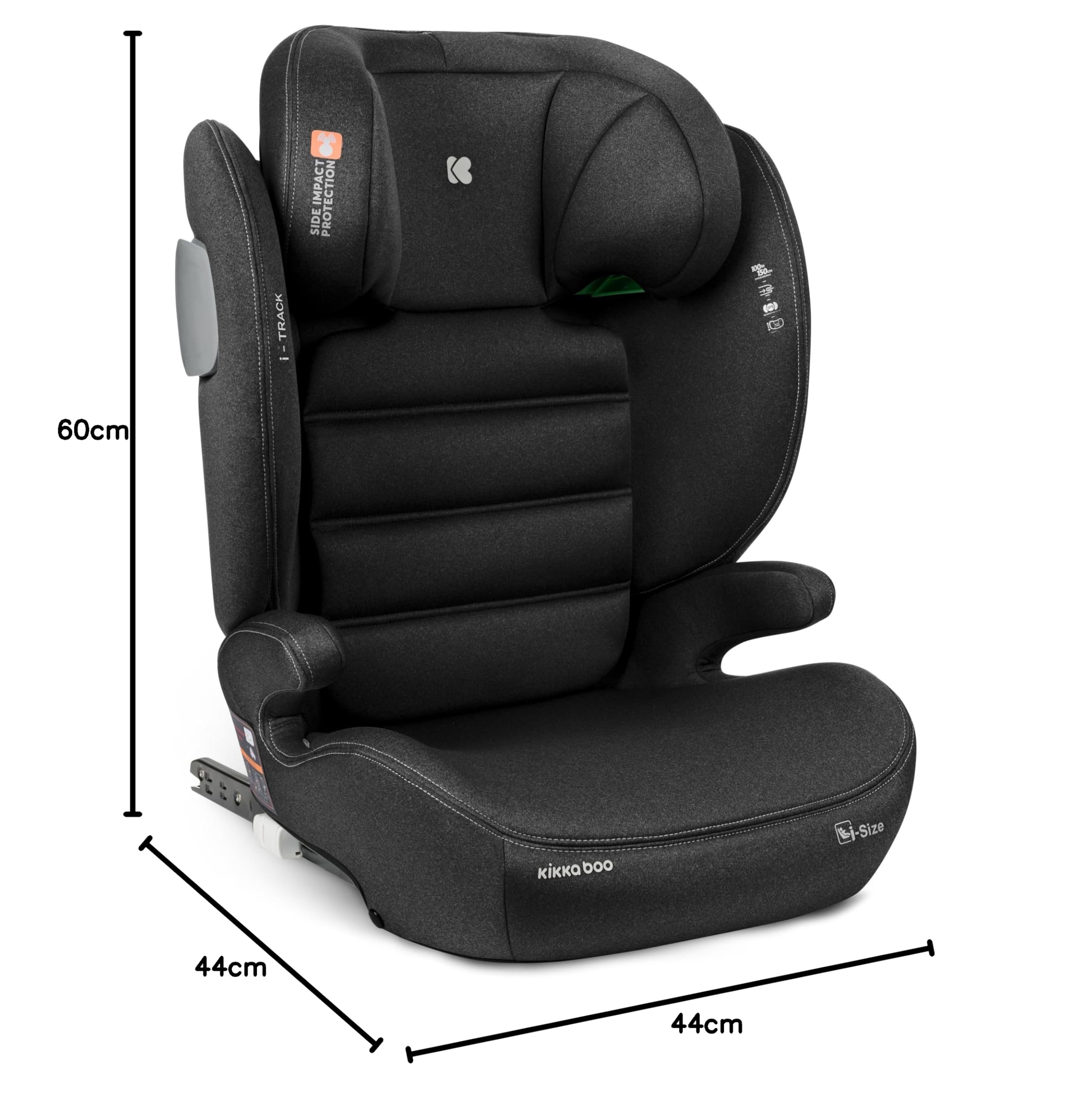 KikkaBoo Seggiolino Auto 15-36 kg ISOFIX i-TRACK, Gruppo 2-3 da 3.5 a 12 Anni, i-Size, Protezione Laterale SPS, Poggiatesta Regolabile 12 Posizioni, Nero