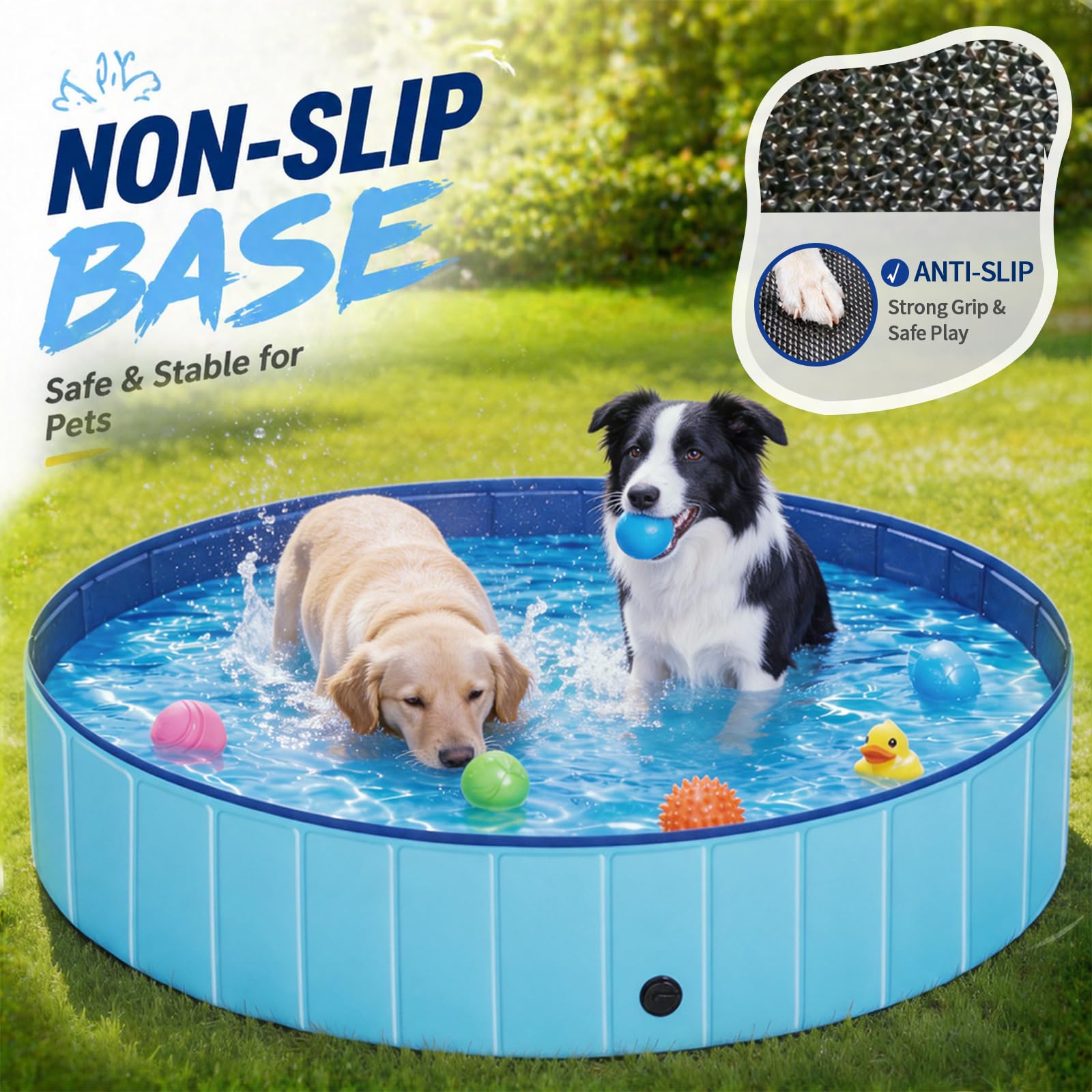 Hundepool Faltbar 160x30cm für Große Hunde, Hundeplanschbecken aus kratzfestem Taffeta, Robuste Hundebadewanne & Bällebad, Keine Pumpe benötigt, Tragbares Schwimmbecken zur Abkühlung (XL-160×30cm)