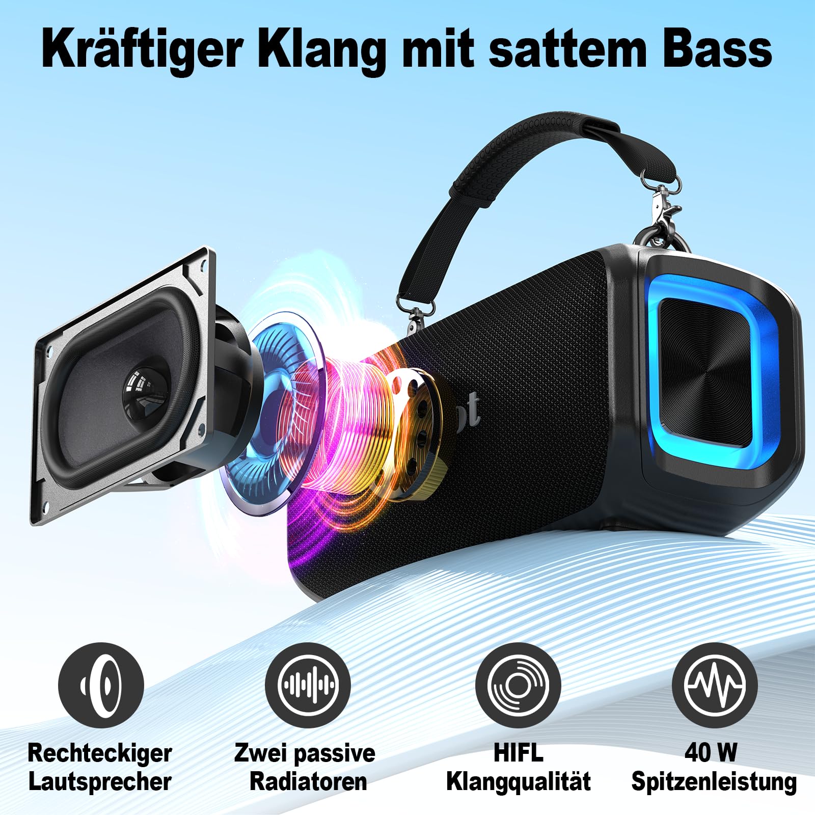 Bobtot Tragbarer Lautsprecher mit 2 kabellosen Mikrofonen | Outdoor-Lautsprecher IPX5 wasserdichter Lautsprecher mit Griff Stereo-Lautstärke, Heim- & Outdoor-Party