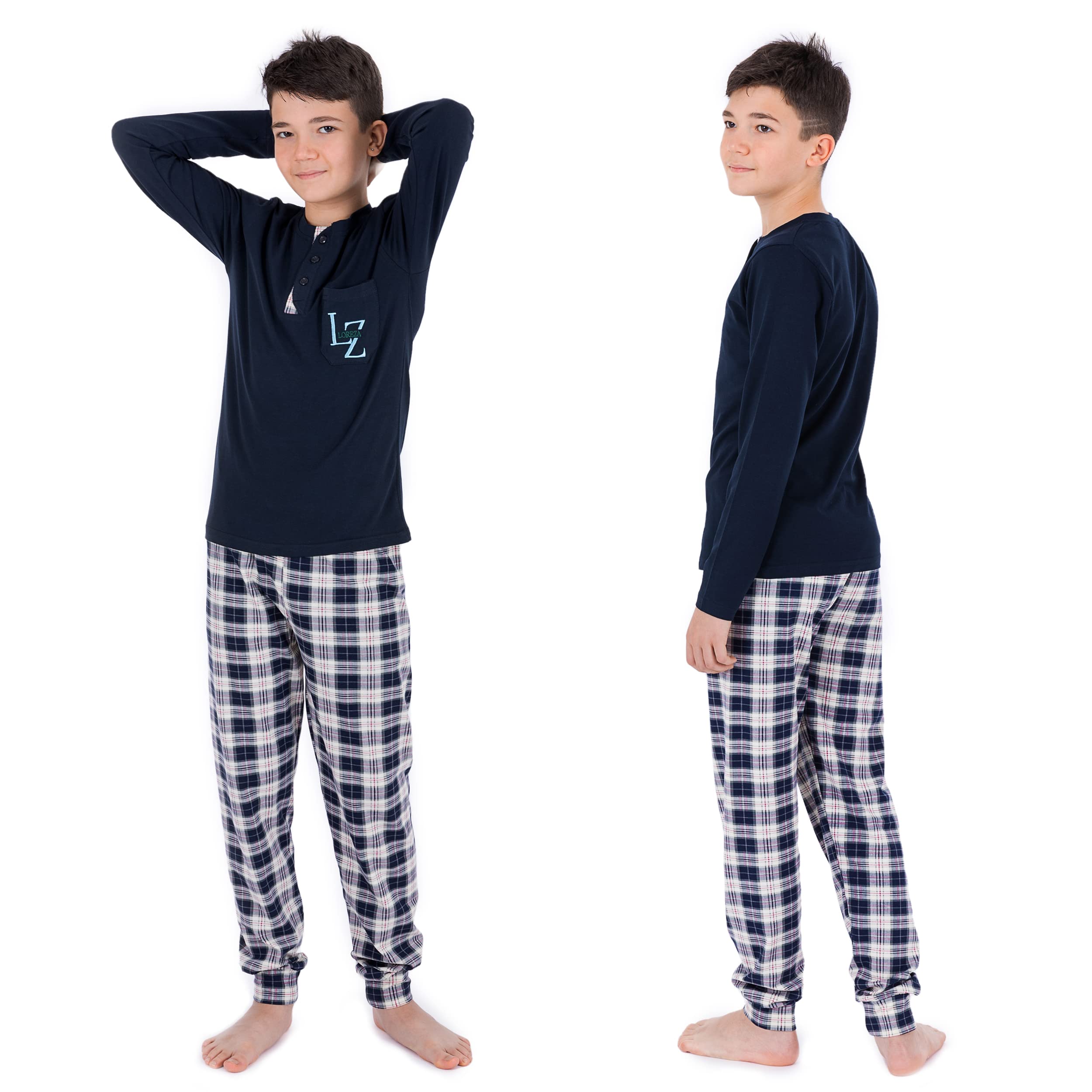 LOREZA ® Pyjama pour garçons Coton Ensemble Deux pièces Costume de Maison vêtements de Nuit Manches Longues