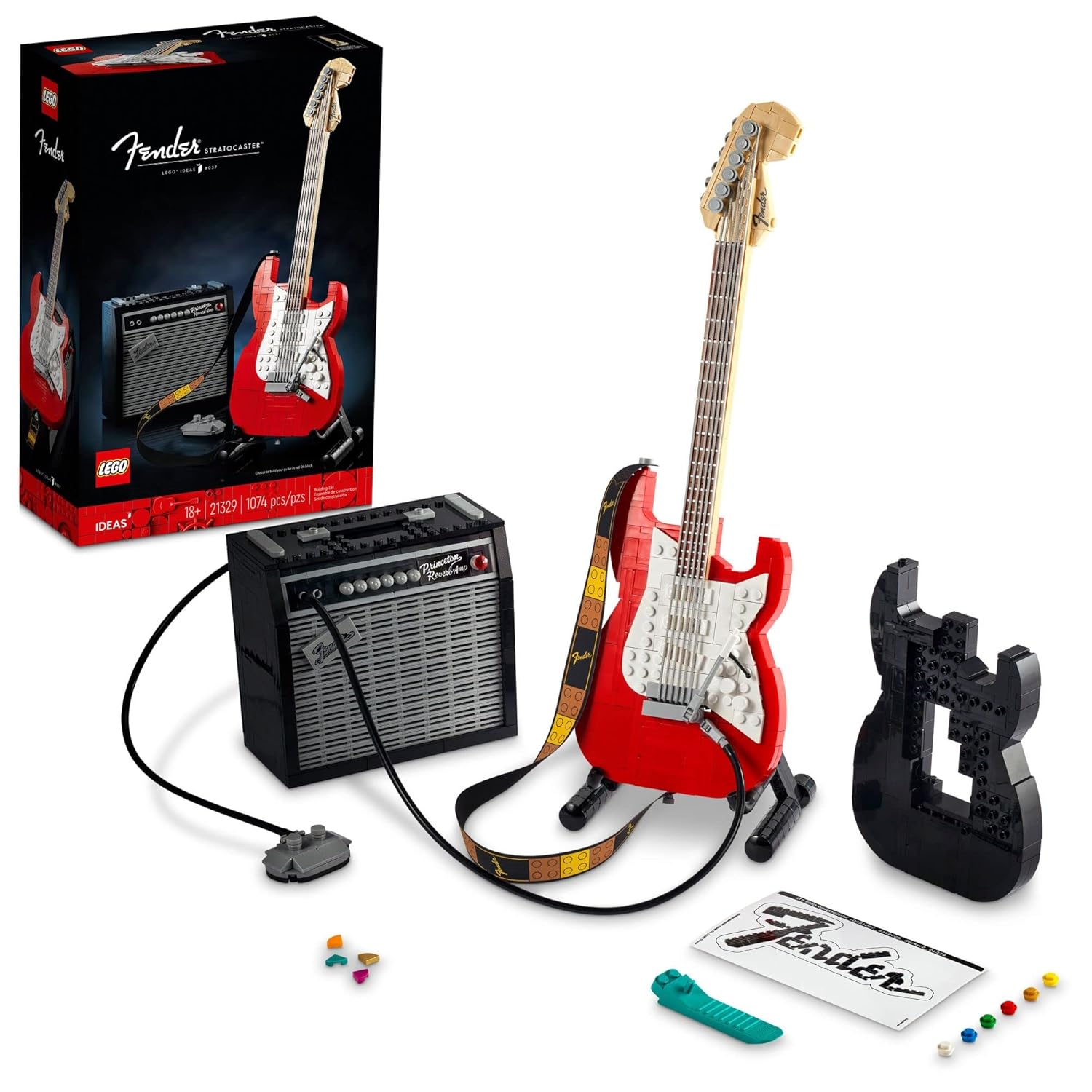 LEGO Ideas Fender Stratocaster 21329 DIY Guitar Model Building Set for Music Lovers Complete with 65 Princeton Reverb