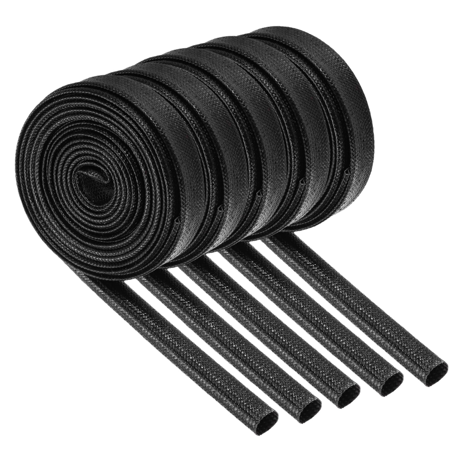 sourcing map 5Pcs Wire Insulation Braid Fire Sleeve,9.8Ft-7mm ID Black, High Temp Silicone Coated Fiberglass Sleeving for Automotive Hose Lines Electrical Wiring