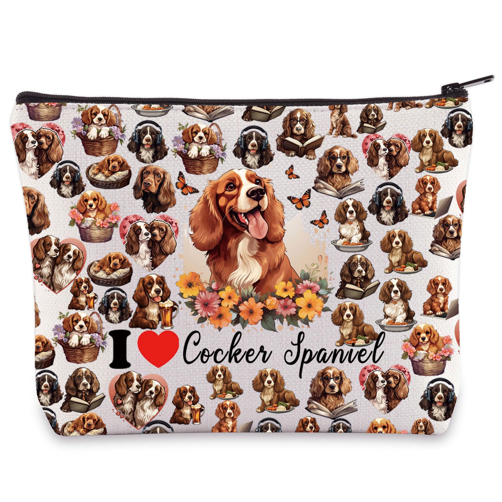 LEVLO Cocker Spaniel Cosmetic Makeup Bag Cocker Spaniel Owner Gift I Love Cocker Spaniel Toiletry Bag Cocker Spaniel Merchandise