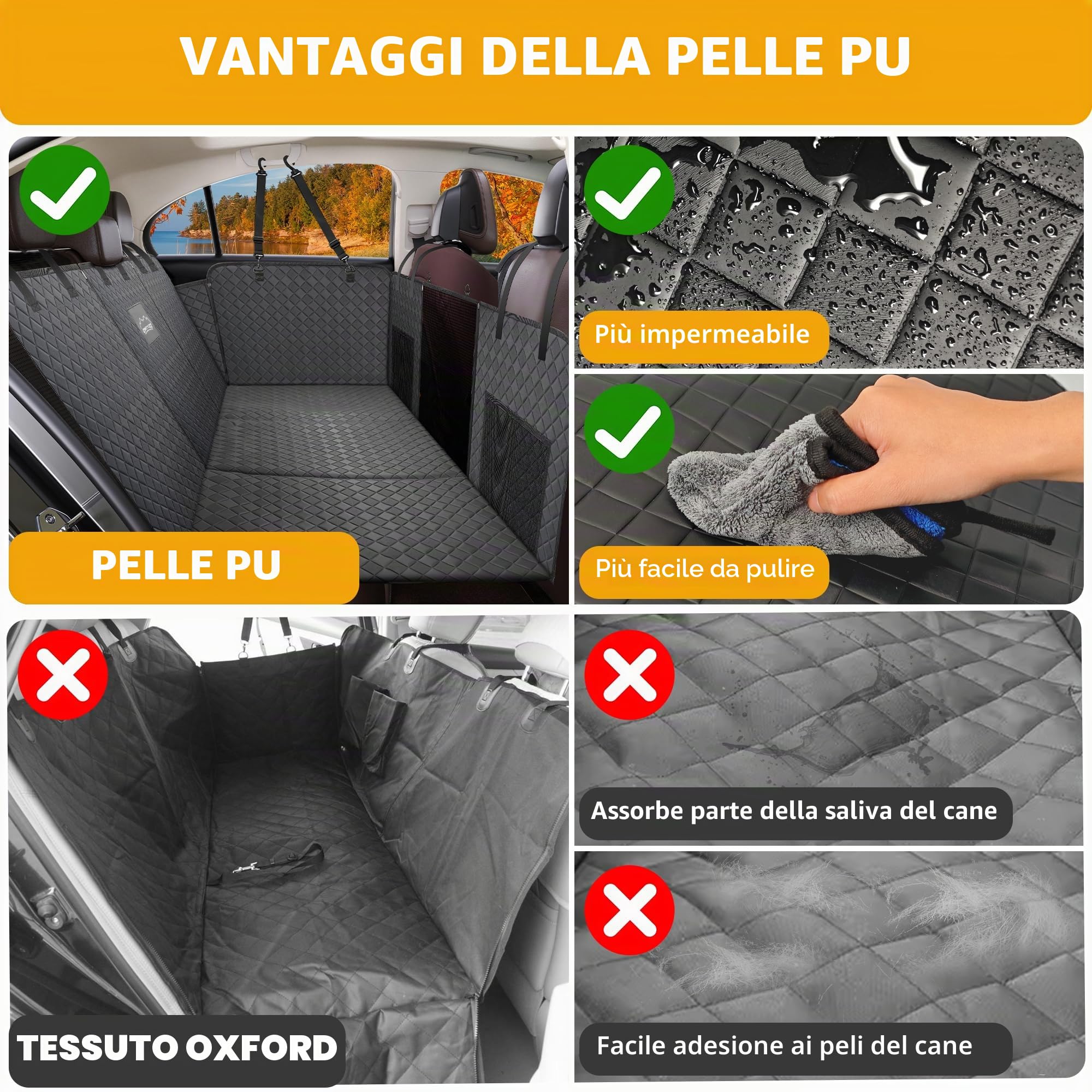 ONTYZZ Estensore per Sedile Posteriore per Cani Pelle PU coprisedile Auto per Cani con Fondo Rigido Antigraffio e Impermeabile Grande Rigido Telo Auto Animali per Auto e SUV