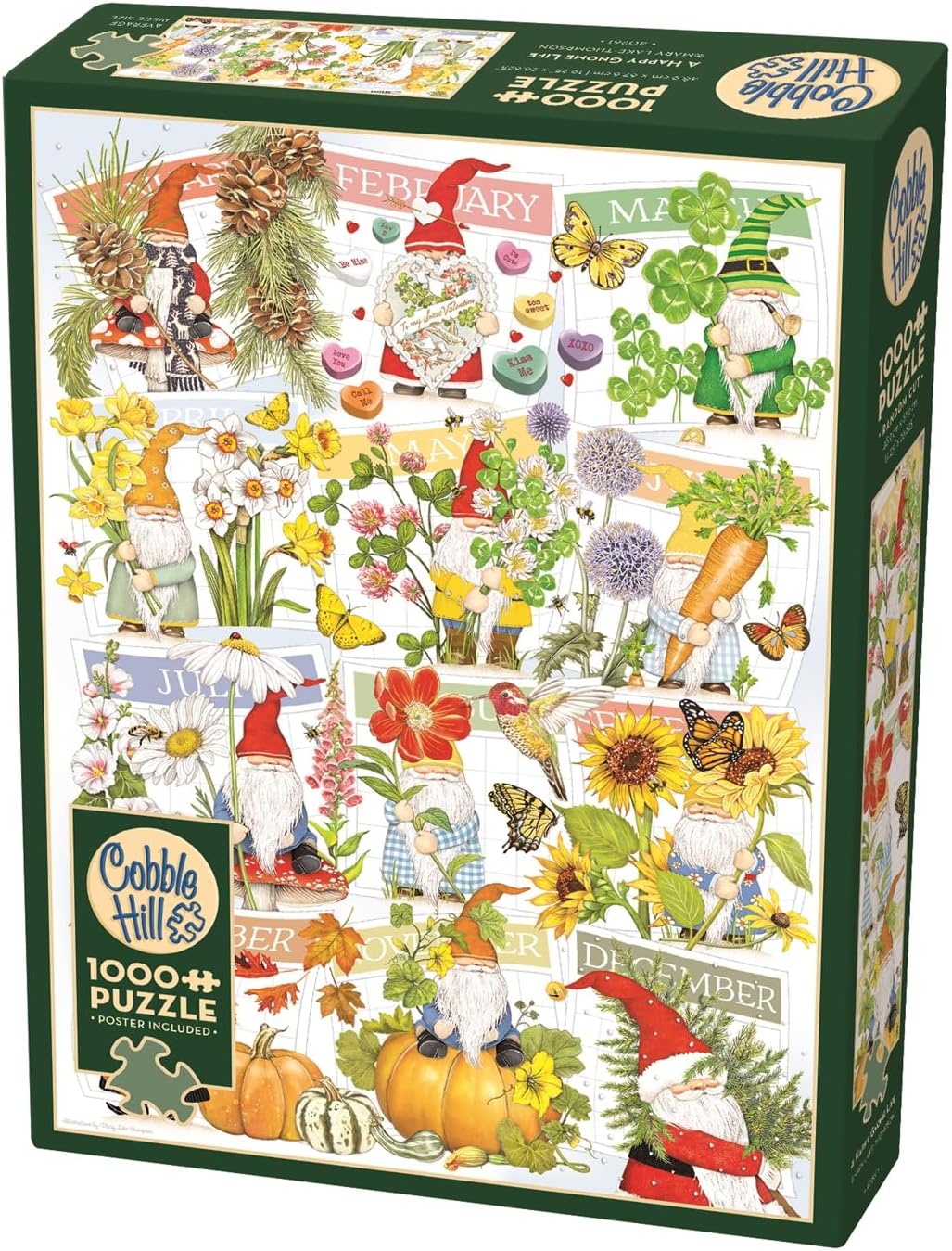 Cobble Hill 1000 Piece Puzzle - A Happy Gnome Life - Sample Poster Included