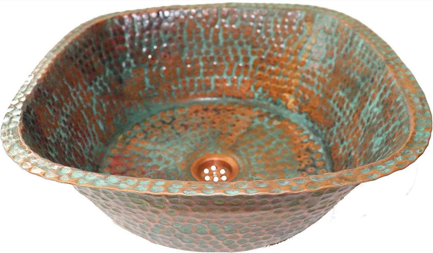 Farm House Aged Green Patina Square Copper Kitchen Bar Cooking Ice Prep Sink Washbasin Metal Bowl