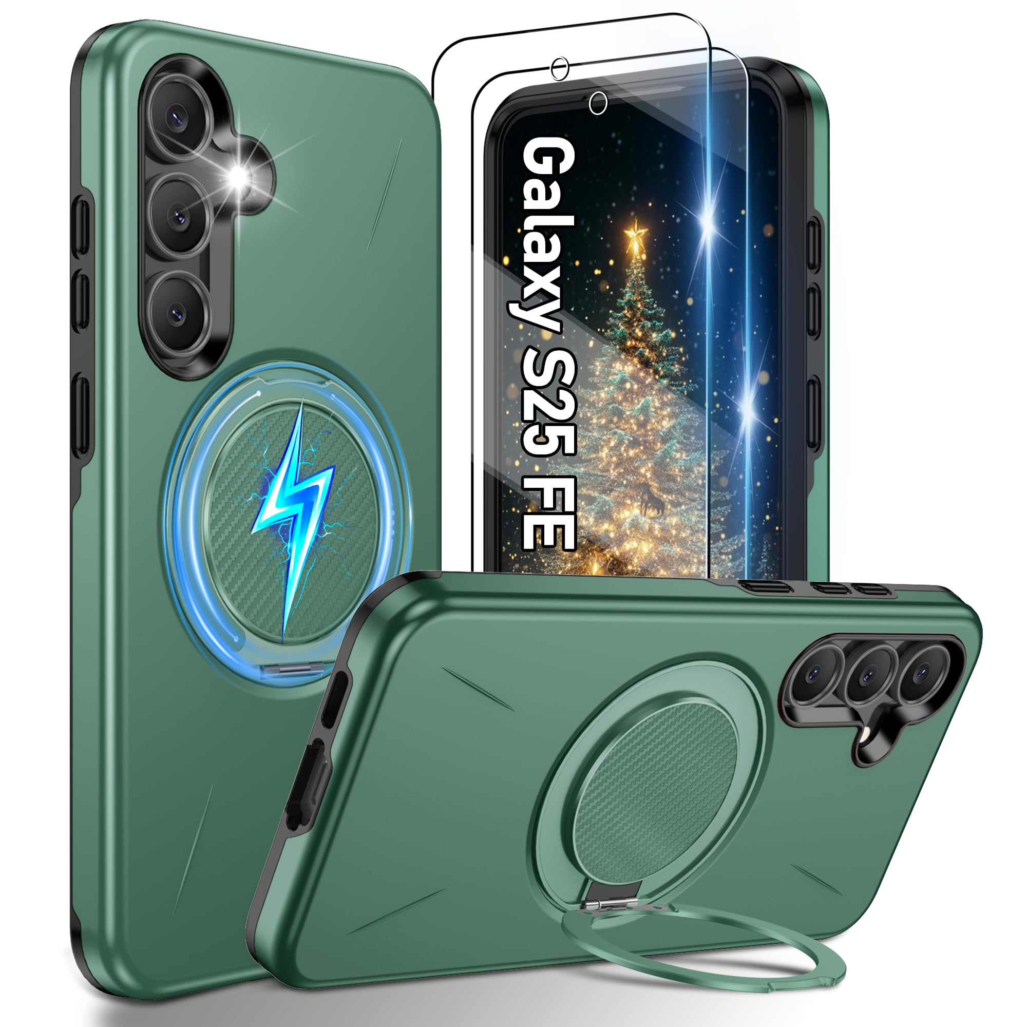 Gritup für Samsung S Serie Gehäuse [Kompatibel mit MagSafe Zubehör]: 2 Stück HD-Bildschirmschutz, eingebauter Kickstand, Dual Layer Stoßdicht, Kamera Guard, Samt Touch