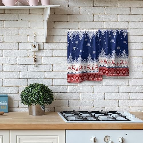 Miniatura 8 de Giwawa Toalla de mano con árbol de Navidad y ciervo, juego de 2 toallas de baño de alce de invierno, color rojo y azul, decoración de toalla de