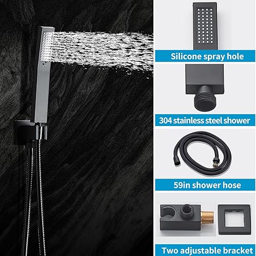 Miniatura 3 de Juego de grifo de ducha negro mate con boquilla de bañera de 10 pulgadas, cabezal de ducha y mango con 2 ganchos, combo de grifo de bañera y ducha,