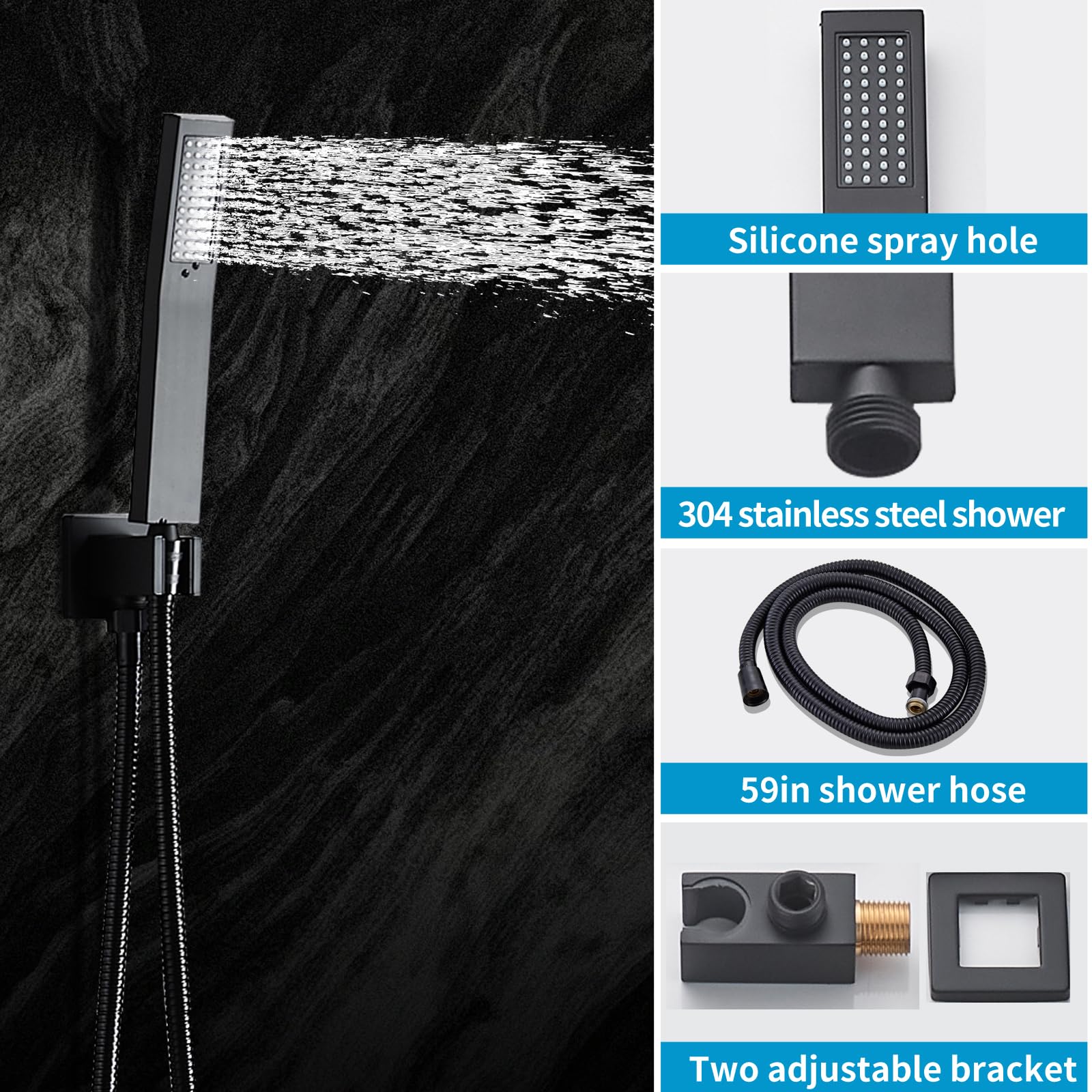 Matte Black Shower Faucet Set - Rainfall Shower -3