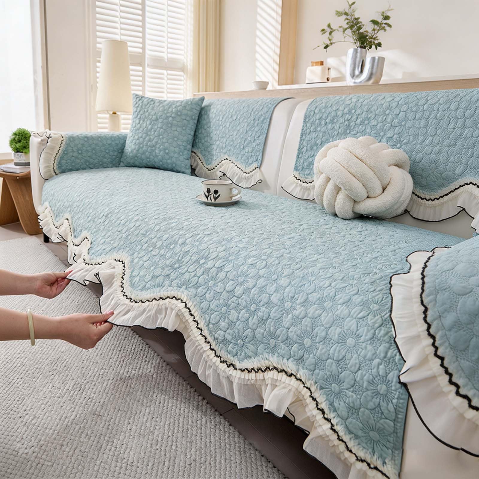 Cojín de algodón para sofá, protector de muebles acolchado antideslizante, 70 x 240 cm, funda de sofá resistente a los arañazos, funda geométrica para sofá seccional y sala de estar