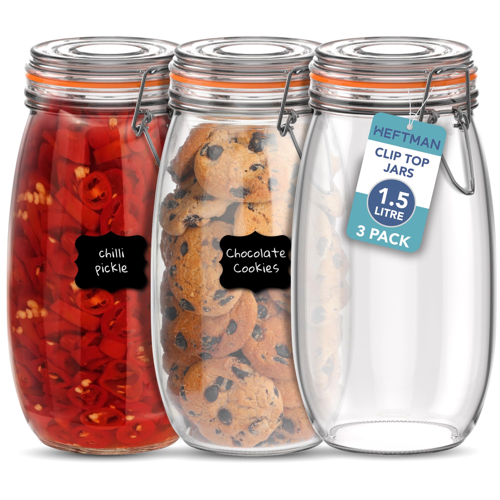  - Heftman Clip Top Jars 1.5 Litre3 Pack