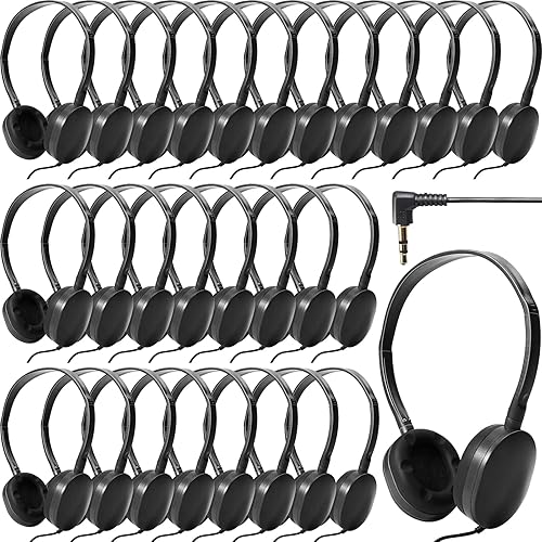 Flutesan Paquete de 30 auriculares con cable, auriculares ajustables en la oreja, auriculares para niños con estéreo, auriculares para niños para