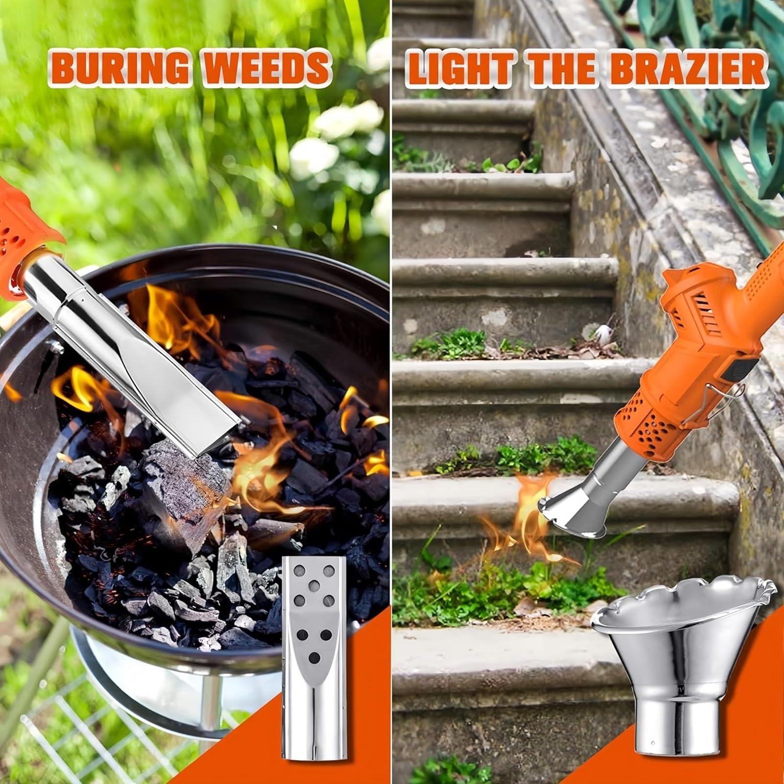 Désherbeur électrique thermique, outil de désherbage portable à air chaud avec 2 buses, câble de 177,8 cm, désherbeur de jardin facile à utiliser pour un contrôle efficace des mauvaises herbes