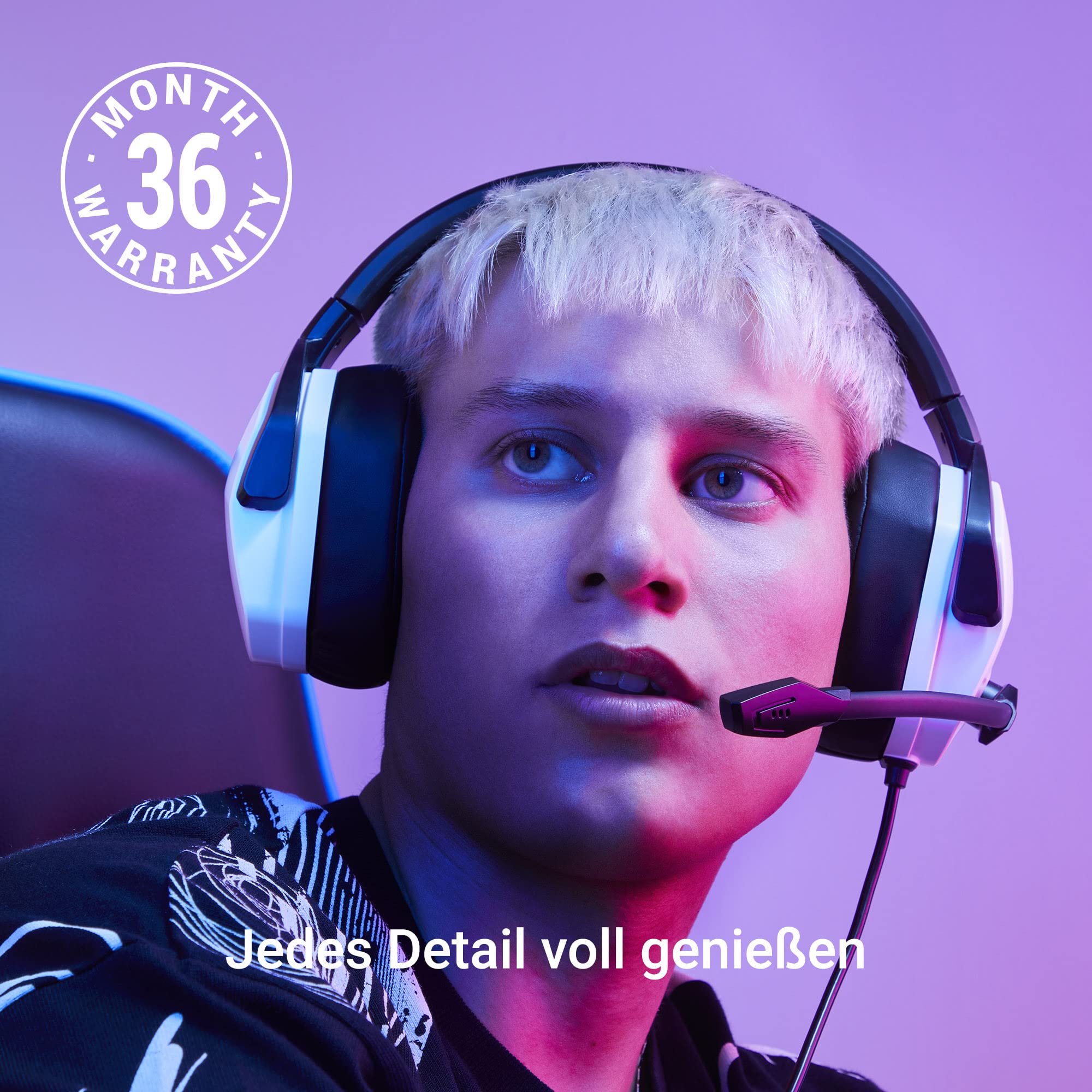 Energy Sistem Gaming Headset ESG 4 Surround 7.1 White (Kopfhörer LED-Beleuchtung, 7.1 Surround-Sound, ohrumfassende Ohrpolster aus Leder) - Weiß