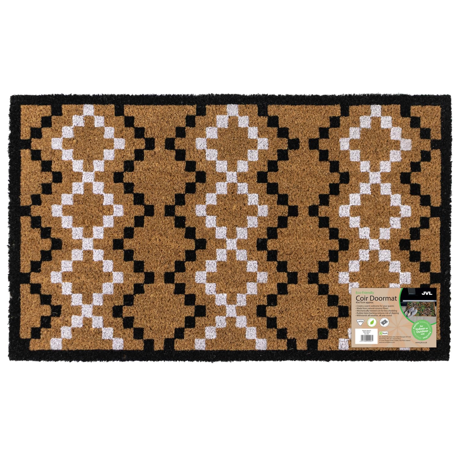 JVL Eco-Friendly Latex Backed Coir Entrance Doormat, 45x75cm - Diamond Pixel
