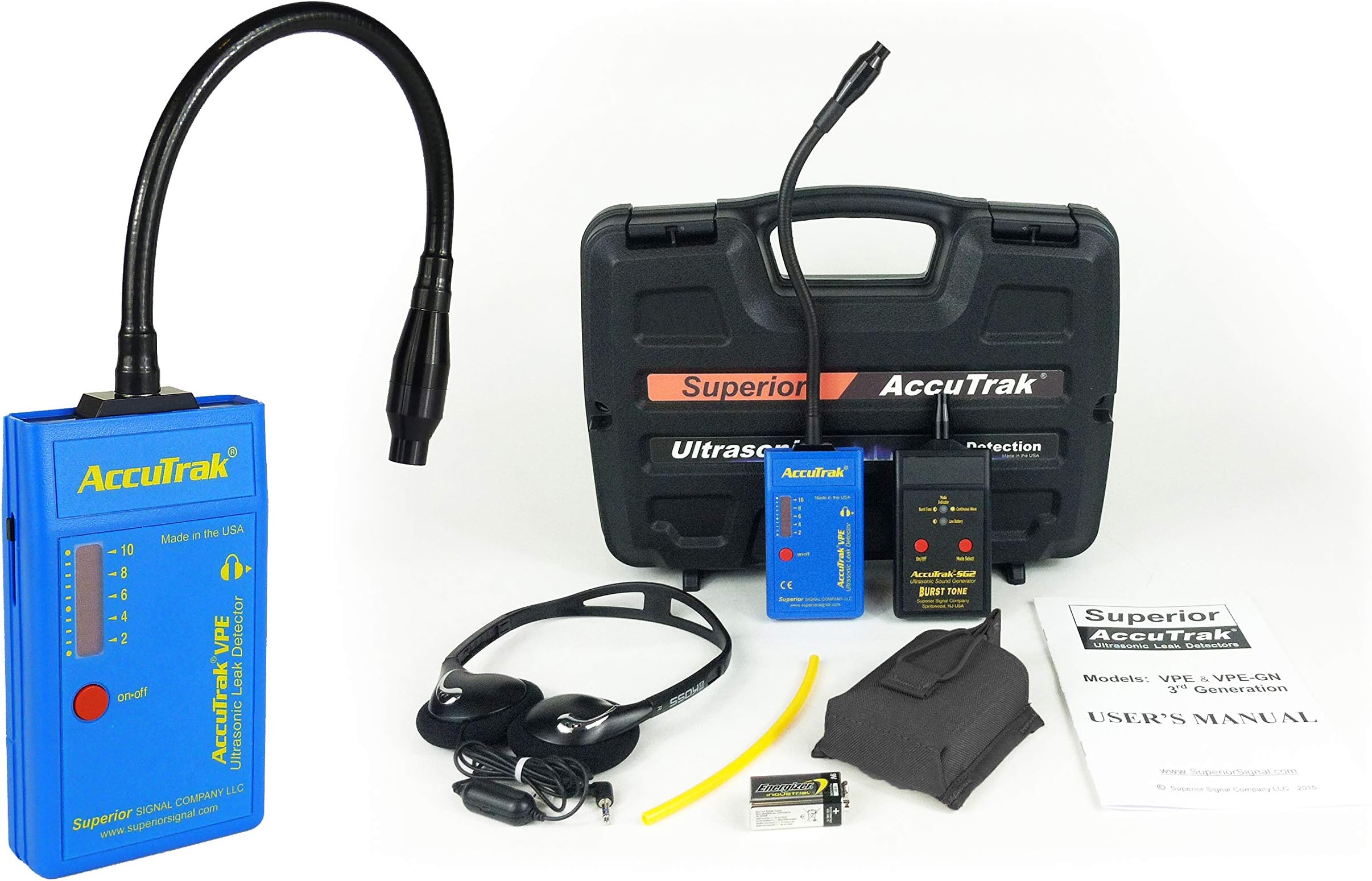 Superior AccuTrak VPE-GN PLUS Gooseneck Ultrasonic Leak Detector Plus Kit, Includes VPE Leak Detector, Headset, Battery, Hard Case, Touch Probe, Waveguide, Sound Generator