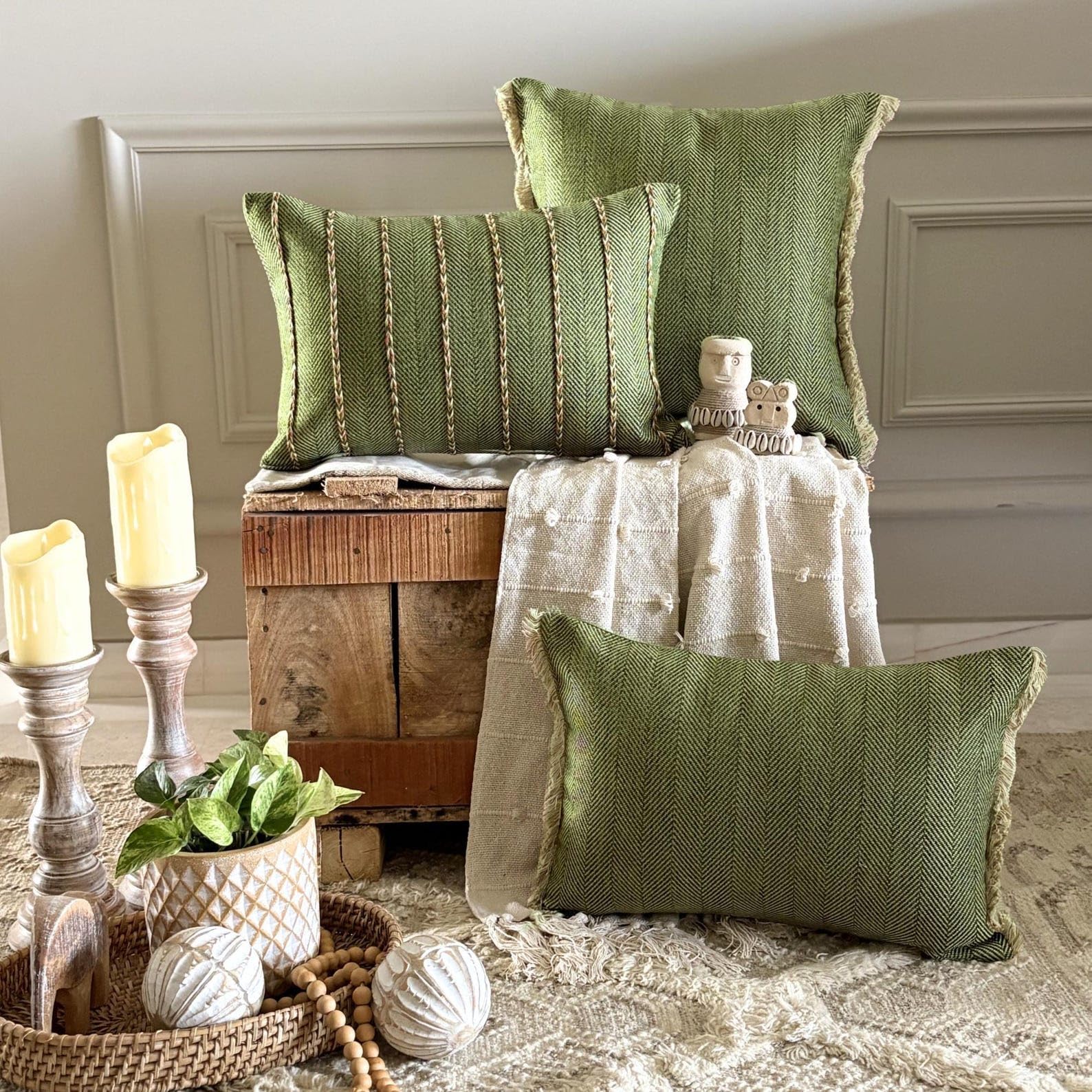 Zestaw 2 Zielony Juta Poszewka na poduszkę lędźwiową 30x35 cm - Moss Jute
