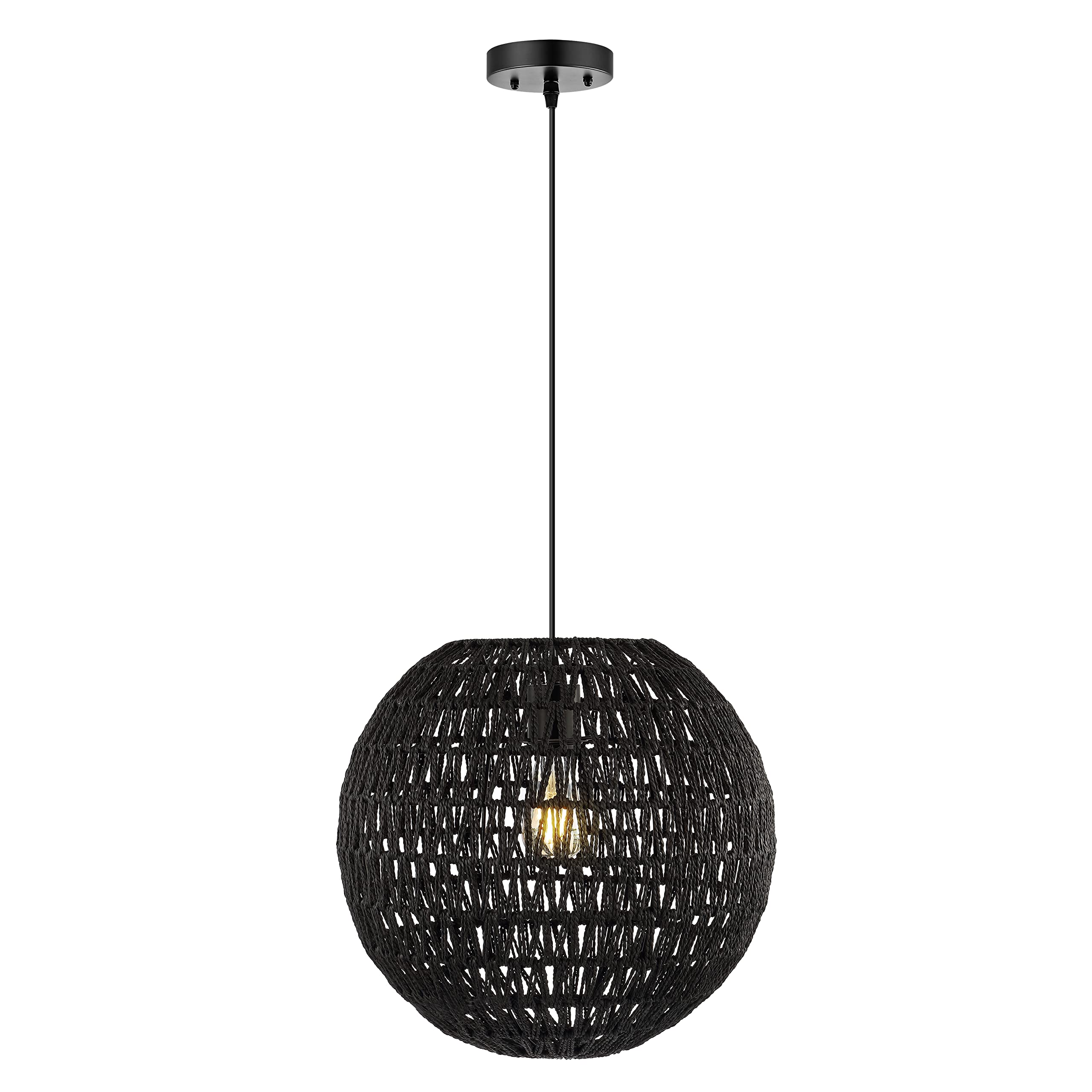 JONATHAN Y JYL6503C Luna 15.75" 1-Light Bohemian Modern Woven Rattan/Iron LED Pendant Farmhouse Coastal Adjustable Dining Room Living Room Kitchen Island Foyer Bedroom Hallway, Black