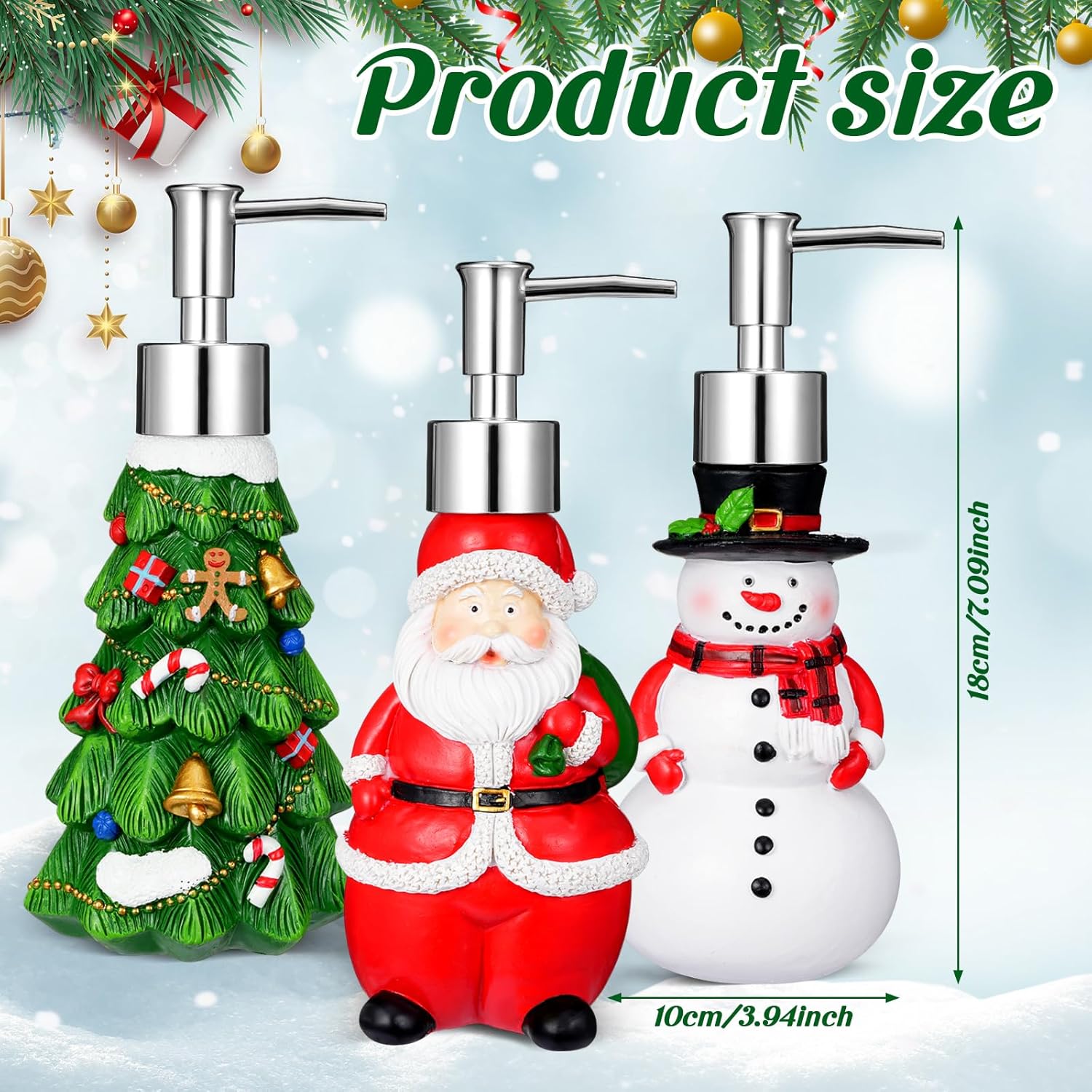 Barydat 3 Pcs Christmas Hand Soap Dispenser - Resin Lotion Pump Santa Shaped Novelty Refillable Soap Dispensers for Kitchen Bathroom