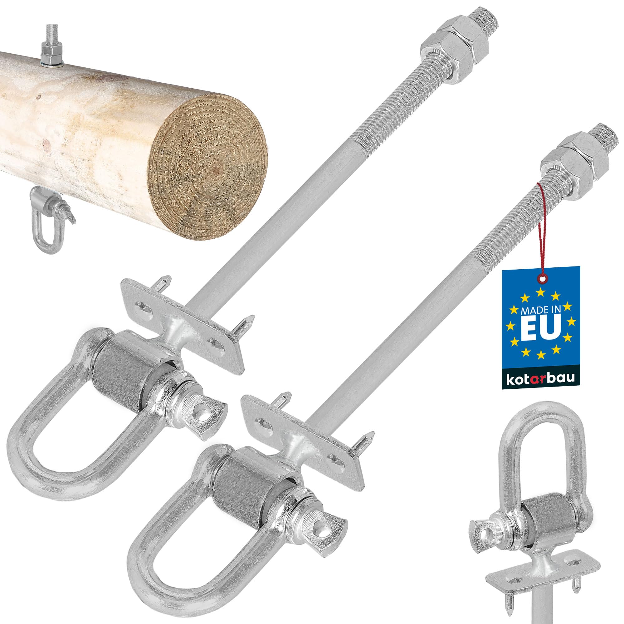 KOTARBAU® 2 pcs Swing Hook - Hammock Hooks - Galvanised Steel - M12 x 190 mm (7.5 in) - Silver - with Shackle and Spikes - for Wooden Beams - Heavy Duty Ceiling Hook - Swing Bracket