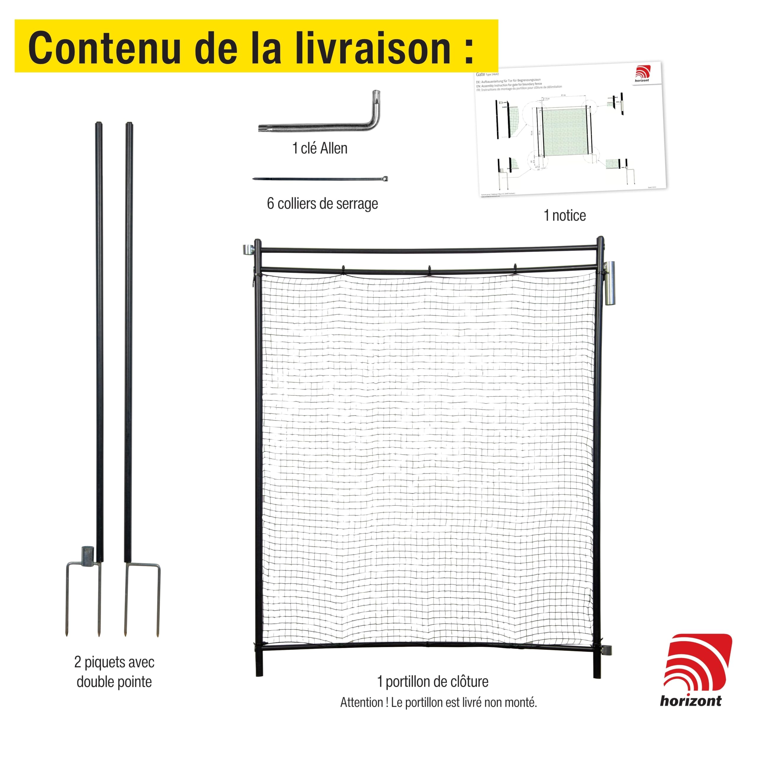Portillon de clôture horizont 90–105 cm sans électricité – porte de clôture de jardin pour filets, idéal camping, jardin et enclos