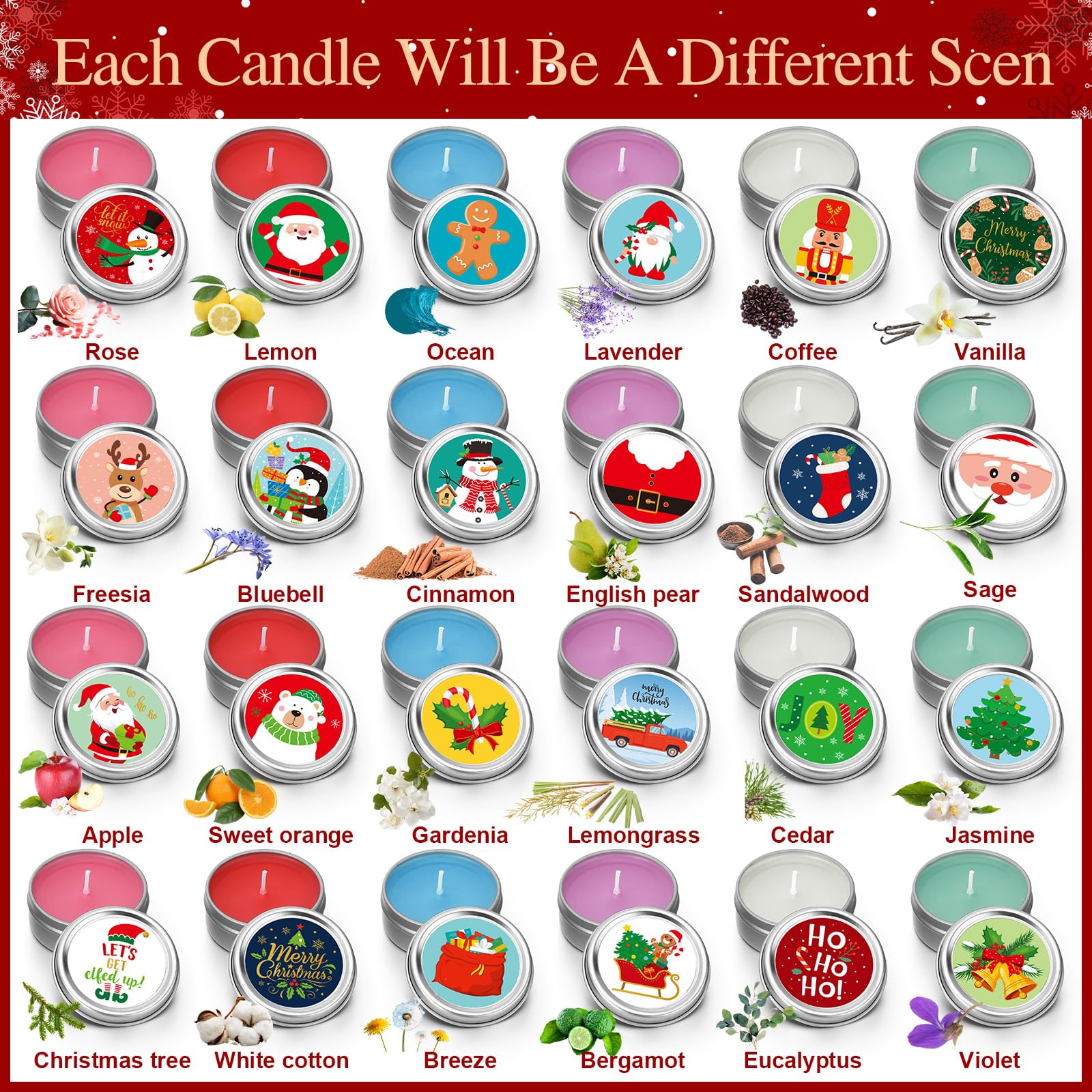 MTLEE 24 Stück Adventskalender 2026 Kerzen 24 Tage Weihnachten Countdown Geschenke