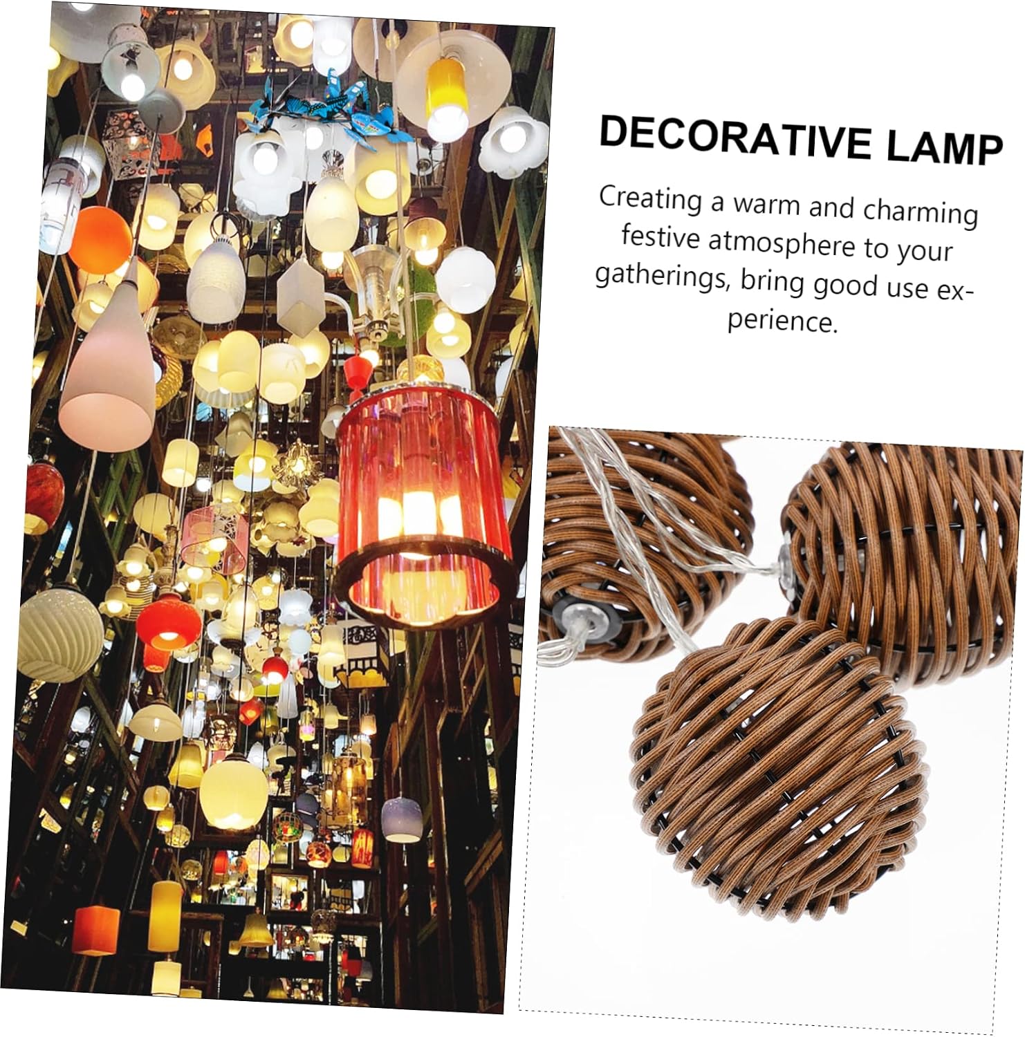 INOOMP 1Set Handmade Imitation Rattan LED String Lights Warm Decorative Light for Party Wedding Room Outdoor Decor Battery Powered Versatile Light Fixture for Unique Atmosphere