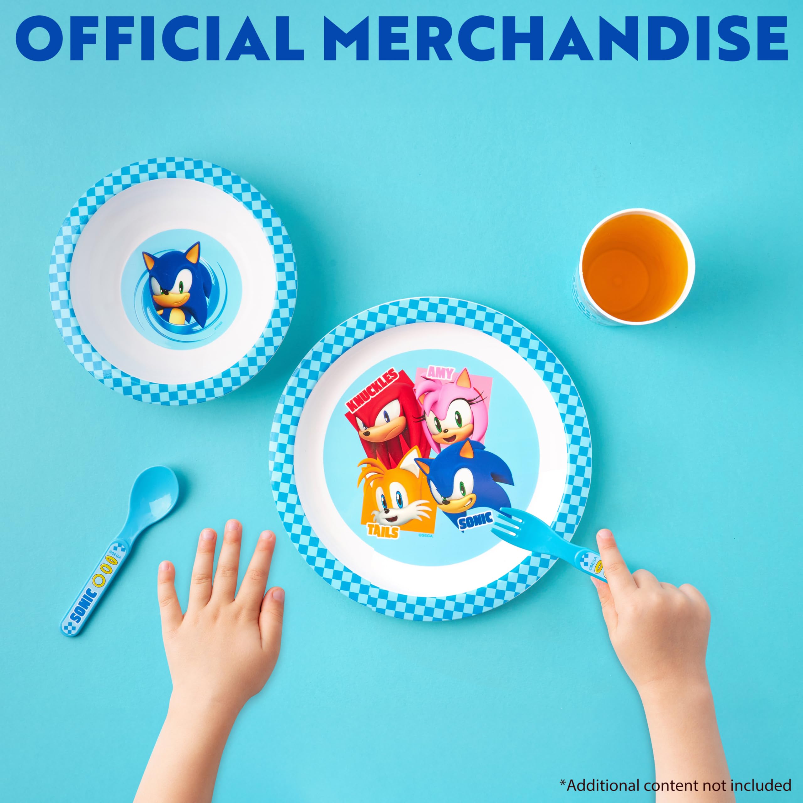 Get Trend SONIC THE HEDGEHOG Set Stoviglie Bambini, Posate Set 5 Pz Riutilizzabile, Piatti Plastica Ciotola Tazza Cucchiaio Forchetta, BPA Gratuita (Blu Sonic The Hedgehog)