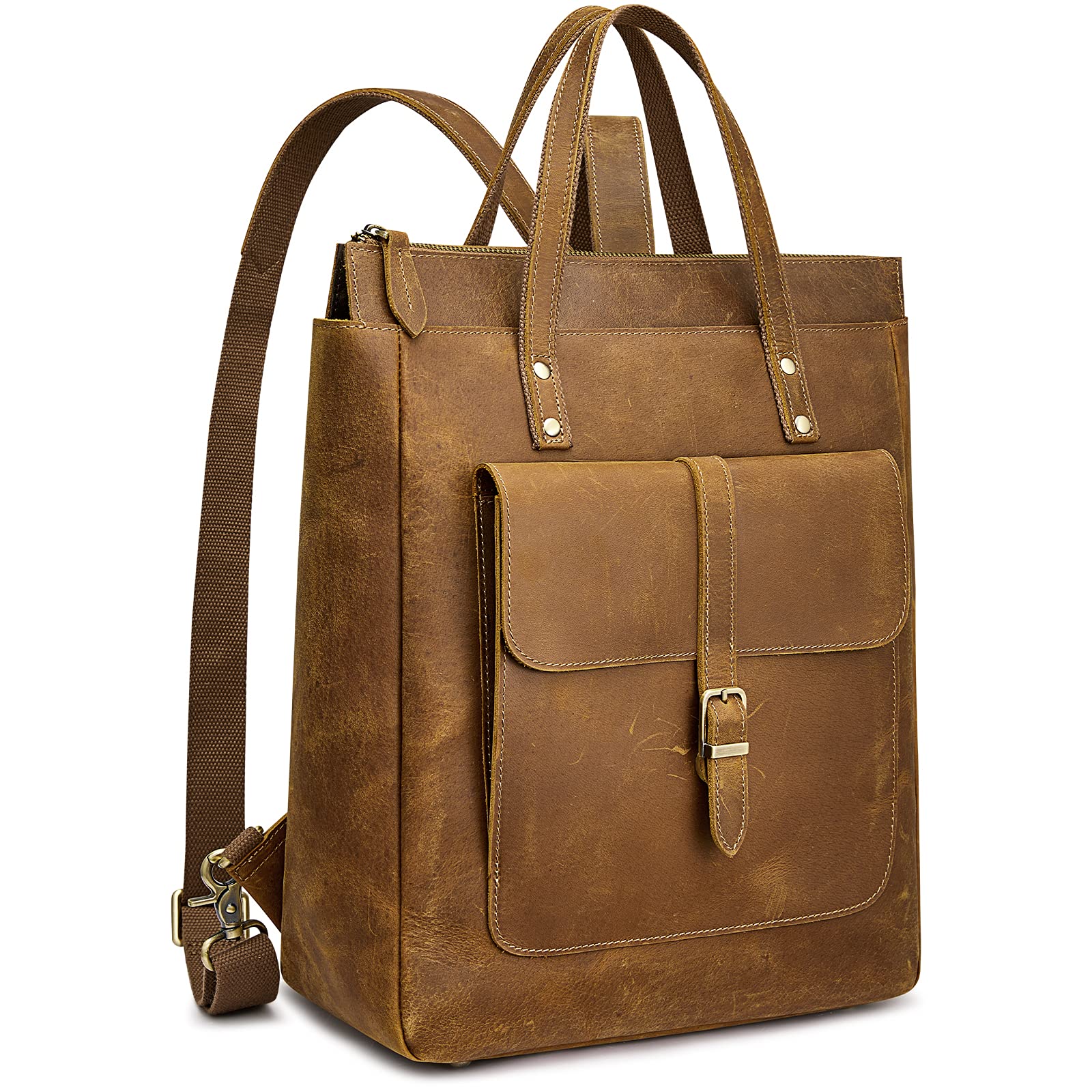 S-ZONE Women Genuine Leather Backpack Purse Retro Top-handle Bags Vintage Totes Casual Daypack