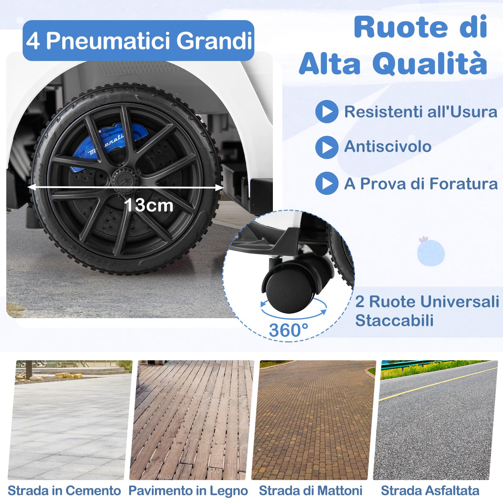 COSTWAY 3 in 1 Maserati Auto da Spinta, Auto Scorrevole con 2 Ruote Universali Volante Musicale Paracolpi e Manubrio, Macchina Cavalcabile con Ripostiglio per Bambini 18-60 Mesi (Bianco)