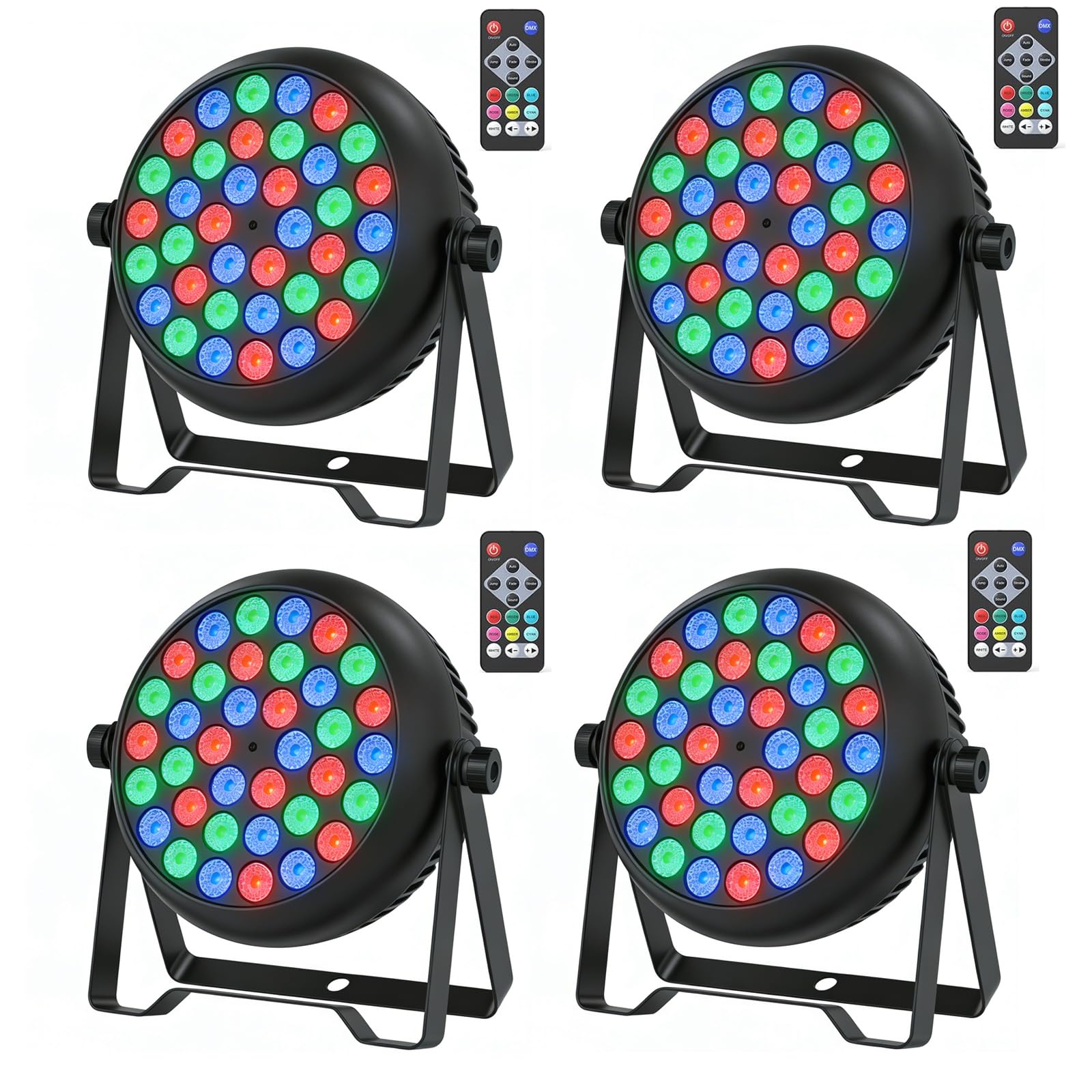 4PCS RGB Focos Par LED, 36W Luz de Escenario con Control Remoto y 4 Modos de Control, Luces Discoteca para DJ Bar Boda Espectáculo Conciertos Fiesta Navidad Halloween