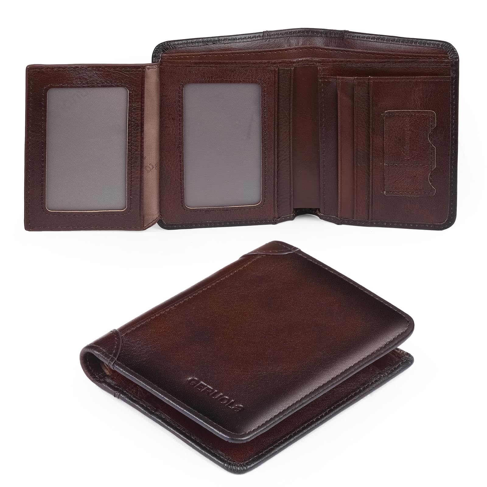 GERUOLA Mens Leather Wallet，Mens Trifold Wallet, RFID