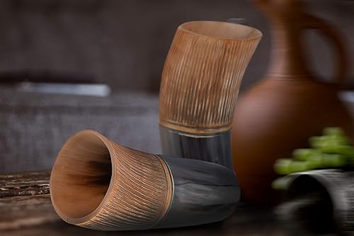 Miniatura 2 de Taza vikingo de 6 pulgadas para beber cerveza Ale, vino, refrescos, jarra, mead, vaso medieval (6 pulgadas, rayas)