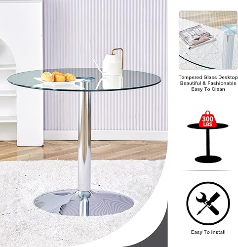 Vista 6 de A 35 inch Diameter Glass top and a Modern, Round Dining Table with Silver Metal Legs. Ideal for Dining Rooms, Living Rooms and Meeting Rooms.