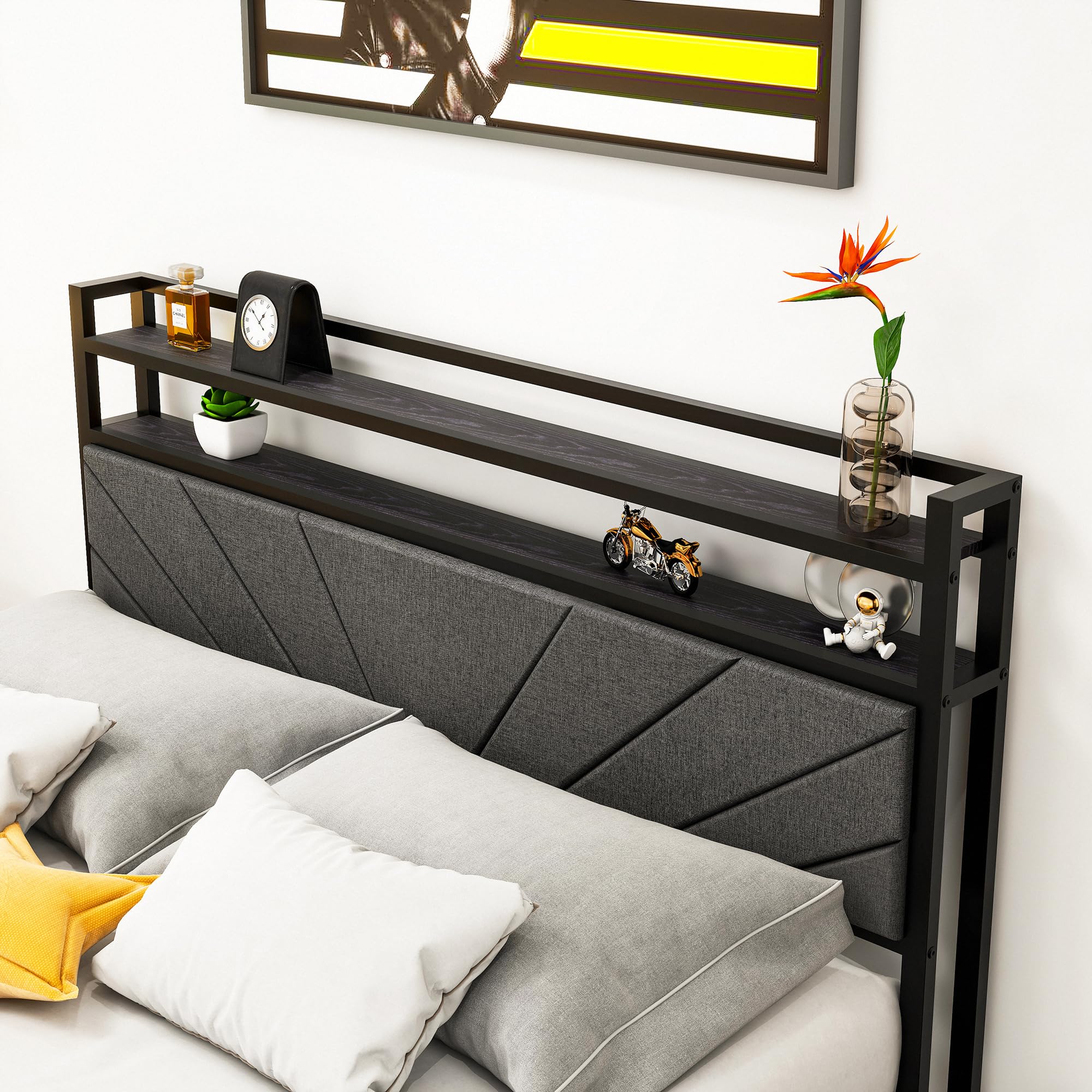 Polsterbett 140 x 200 cm Bettgestell Einzelbett Doppelbett Designbett mit Lattenrost Starke Stahllattenhalterung, Bettrahmen 140x200, Gepolstertes Bettgestell Jugendbett