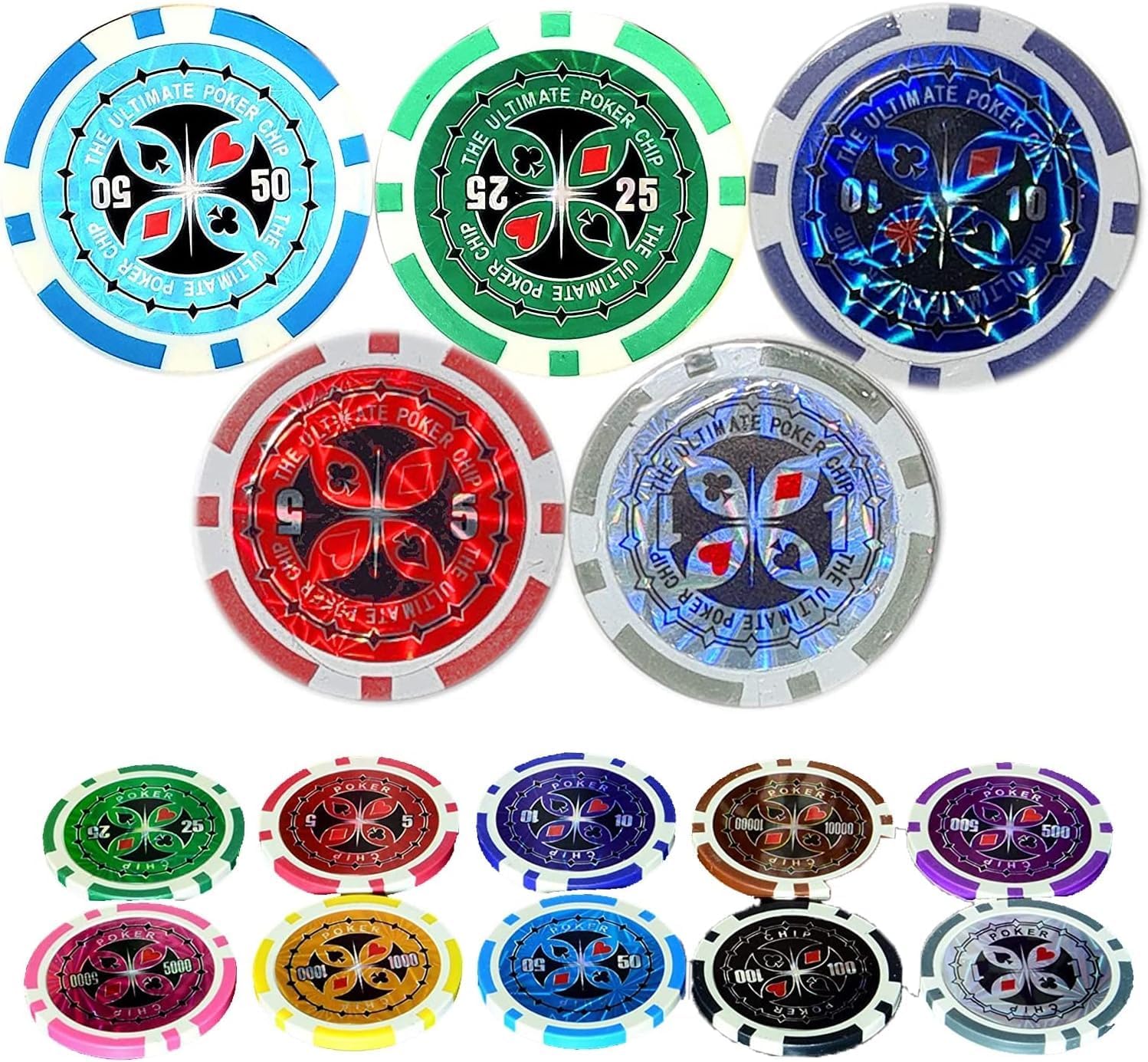 50PCS Poker Chips with Numbers, Plastic Coloured chip for Counting Markers Math Learning Chips, Metal Core 12g Texas Holdem Blackjack Chips