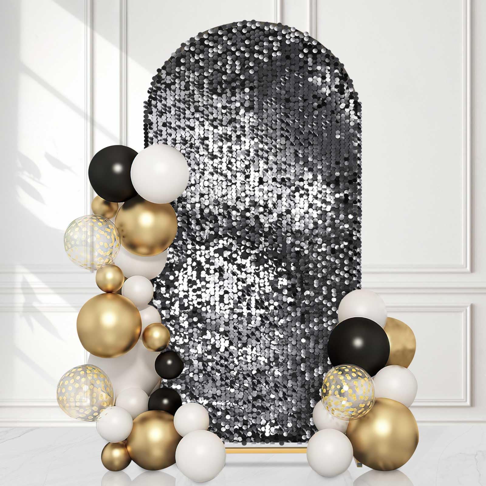 Copertura per sfondo con paillettes nere, 2 m: copertura per arco in tessuto Payette glitterato per feste di compleanno e baby shower