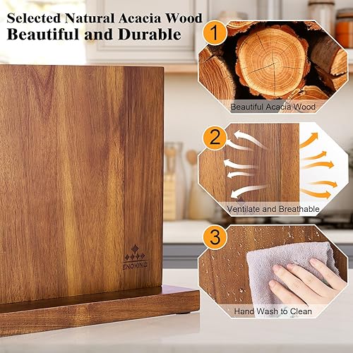 Miniatura 4 de ENOKING Bloque magnético extra grande para cuchillos, 15.2 pulgadas, soporte universal para cuchillos de madera de acacia para la cocina del hogar,