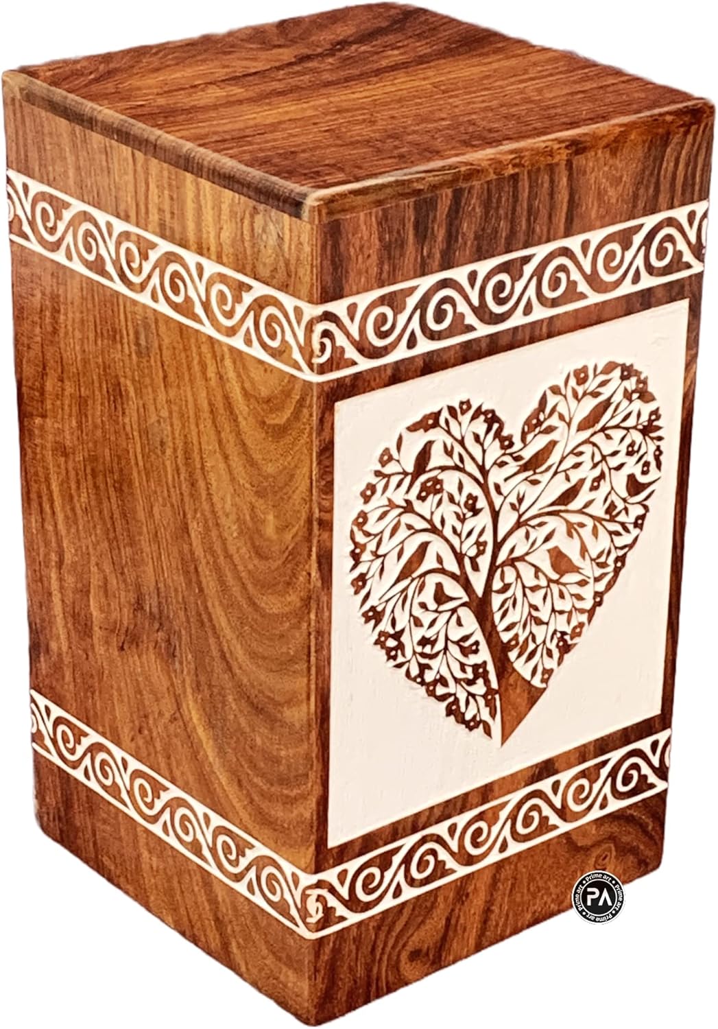 Cremation Urns for Human Ashes Handmade Rosewood Urn for Women Ashes Tree of Life Wooden Urns Heart Tree Urns ((Large - 11.25"Hx6.25"W (250 Cu/in), Rosewood White)