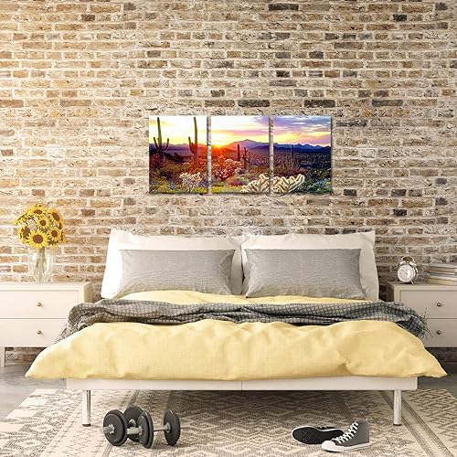 Miniatura 5 de Biuteawal 3 piezas de lienzo de cactus saguaro, arte de pared, gran puesta de sol en Arizona, paisaje del desierto de Sonora, impresión de pintura