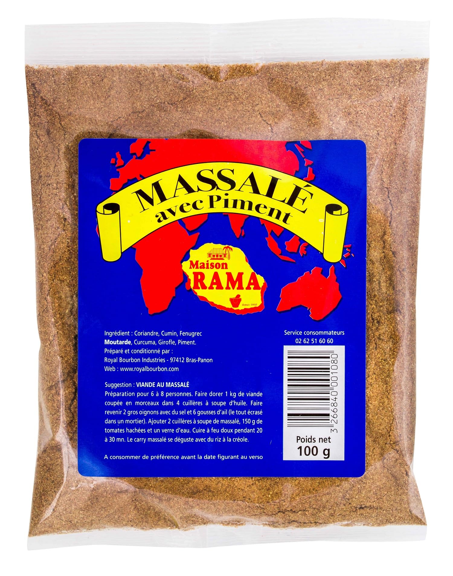 MAISON RAMA - Ile de la Réunion - Epices : (Massalé avec Piment - Lot de 3 Sachets de 100g)