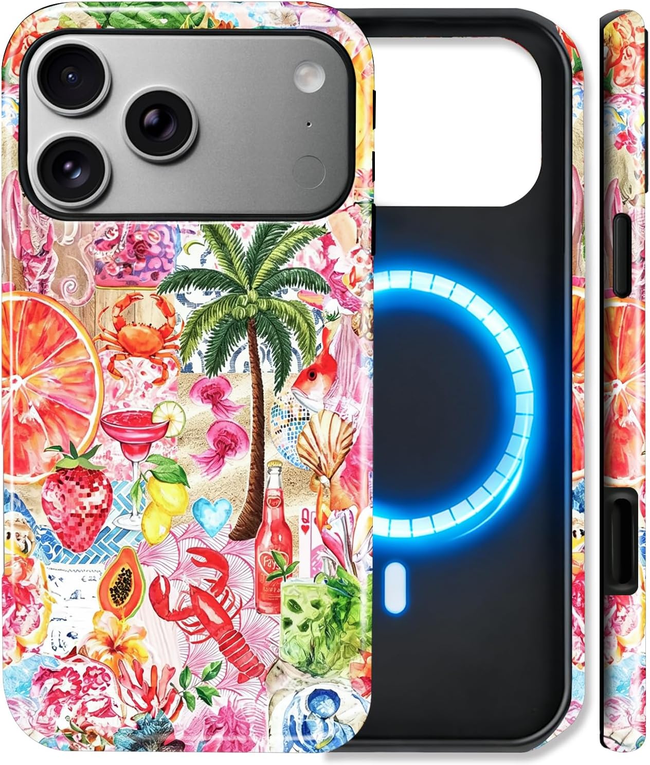 Magnetic for iPhone 17 Pro Max Case,Luxury-Style Summer Pink Collage,Dual Layer Soft TPU Hard PC Bumper Case, Designed for Boy Men Women