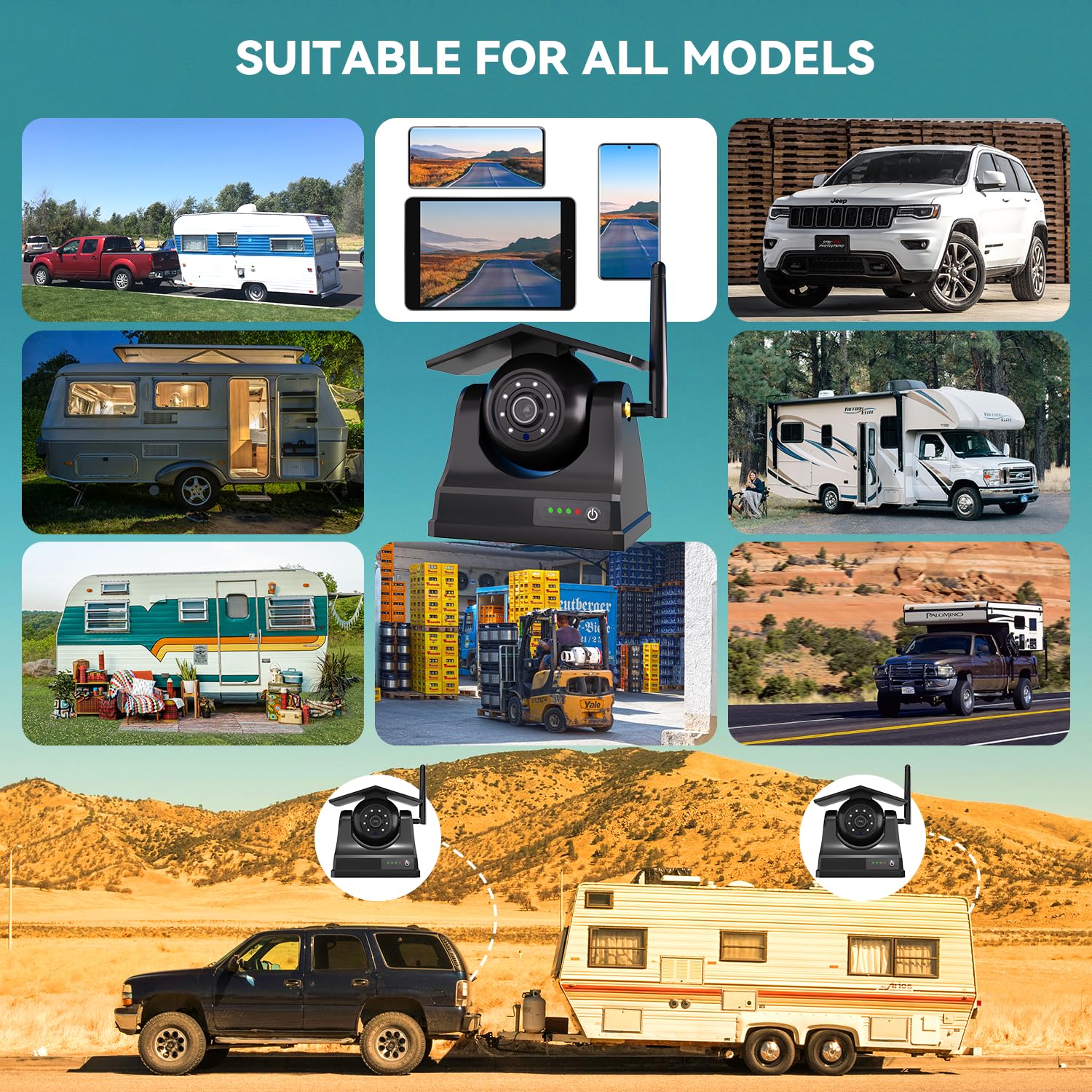 Caméra De Recul WiFi Avec Système Solaire Magnétique Sans Fil