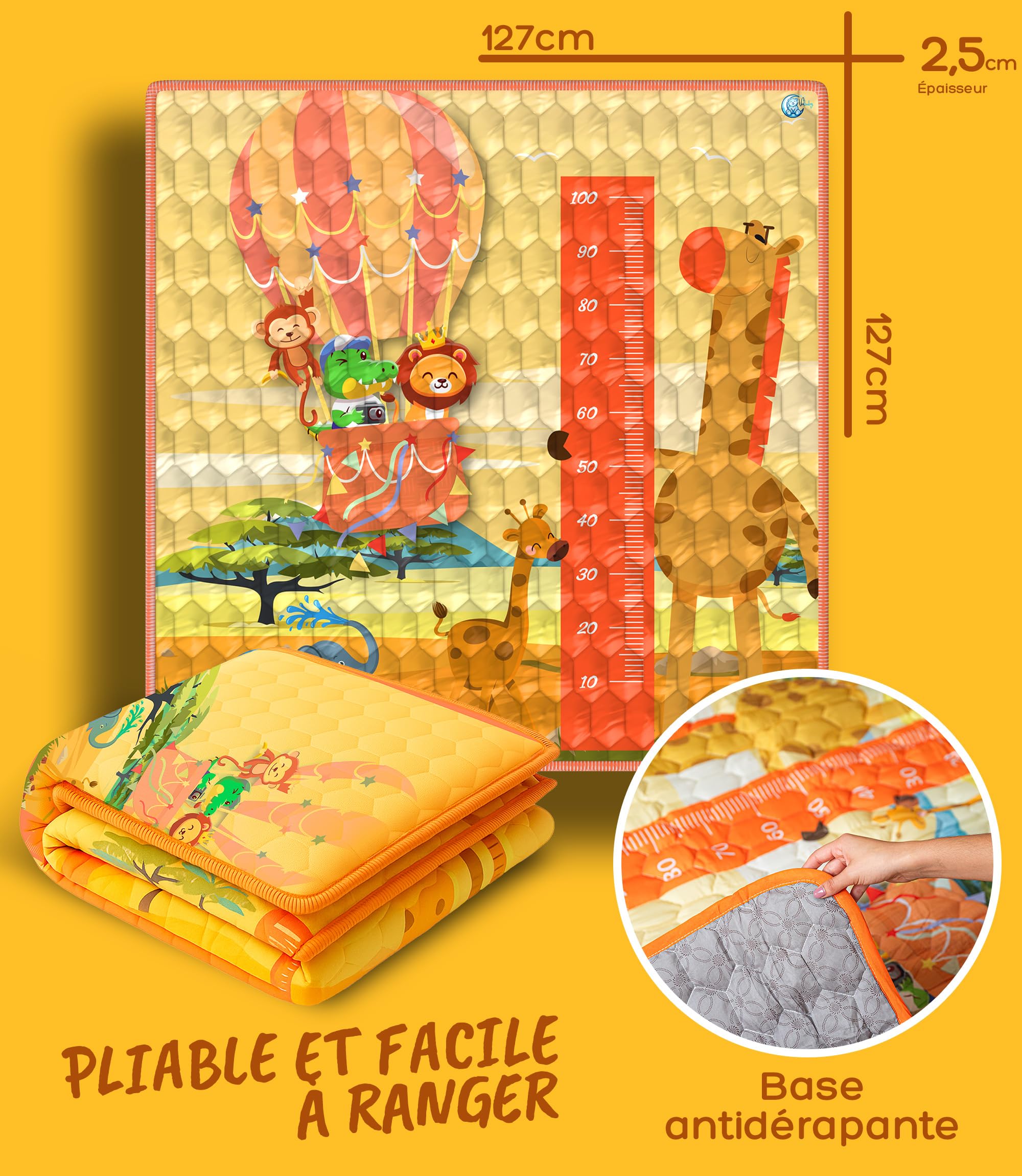 Tapis d'Eveil Bebe et de Jeux Pliable 0-6 Mois et 6-12 Mois 120x120 cm Mousse Garçon et Fille – Tapis Montessori Motricite Evolutif Epais de Sol pour Chambre + Parc Enfant + Jeu Exterieur VALBABY