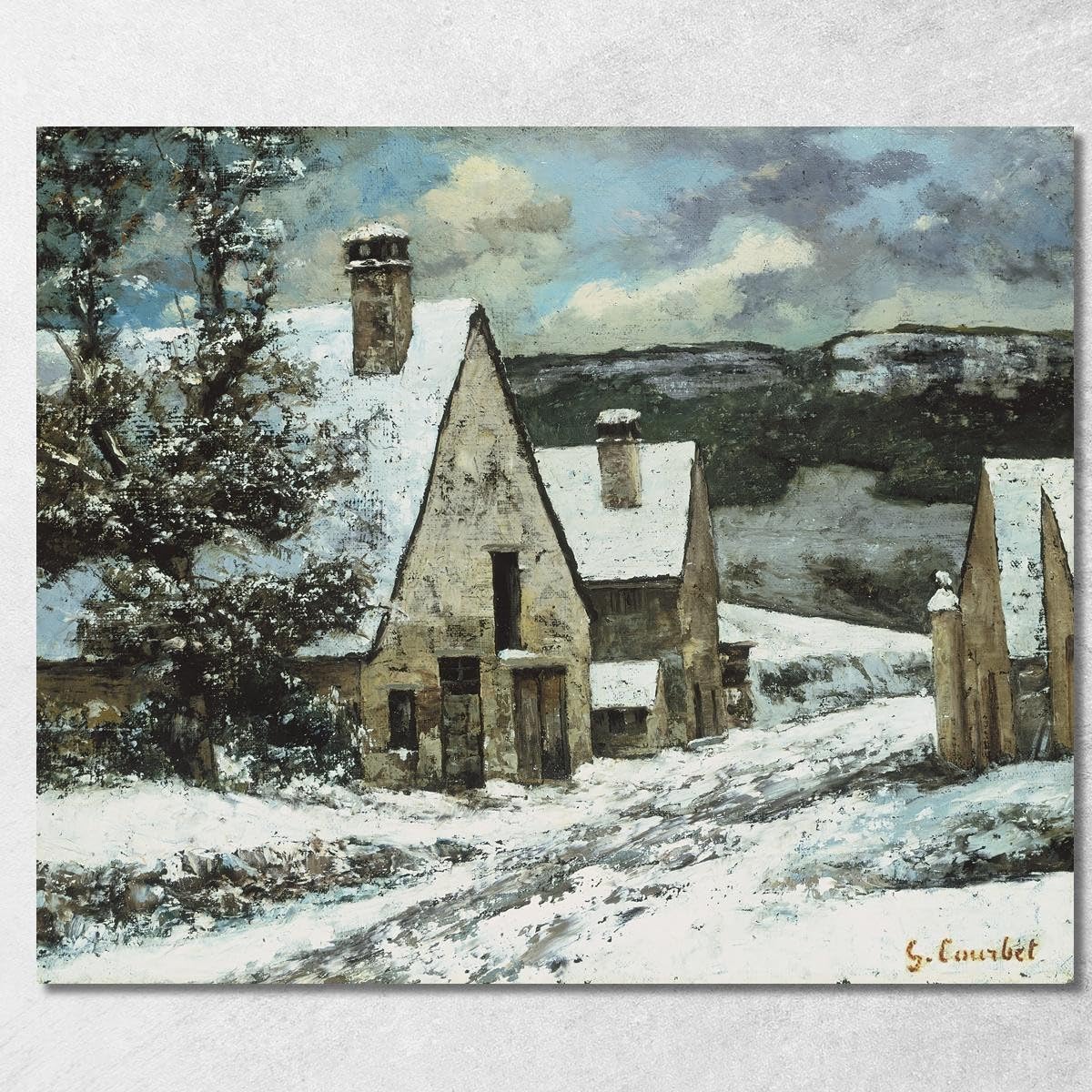 Toile Gustave Courbet Bord du village en hiver poésie nostalgique encadrée