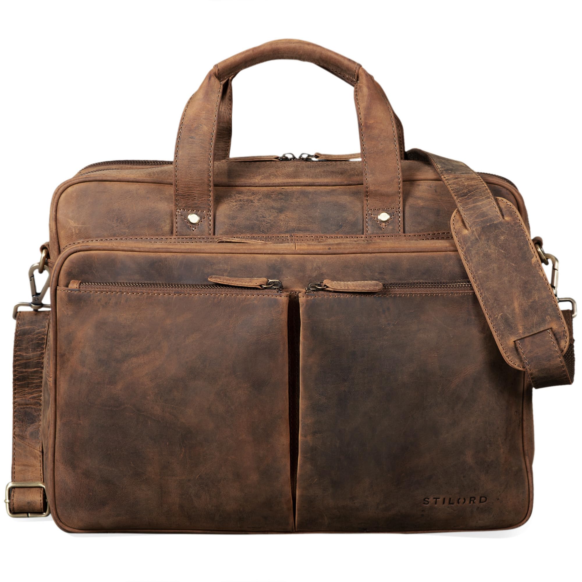 STILORD Remus Sac en Cuir Homme à Bandoulière d'Epaule Femmes Porte-Documents A4 Sac d'affaires pour PC Portable 15,6 Pouces Cartable Couleur:Marron Moyen