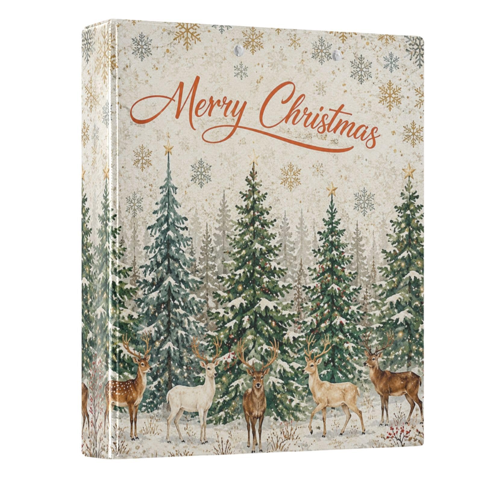 3 Ring Binder Winter Forest Deer Christmas 1.5 inch Binders Three Ring Binders with Clipboard Fit 8.5'' x 11'' Paper 3 Interior PVC Clear Pockets for Office Supplies