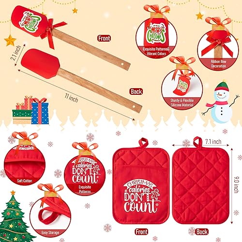 Miniatura 2 de R HORSE Juego de 3 soportes para ollas de Navidad con espátula de silicona, tarjeta de felicitación, divertido guante de horno resistente al calor,