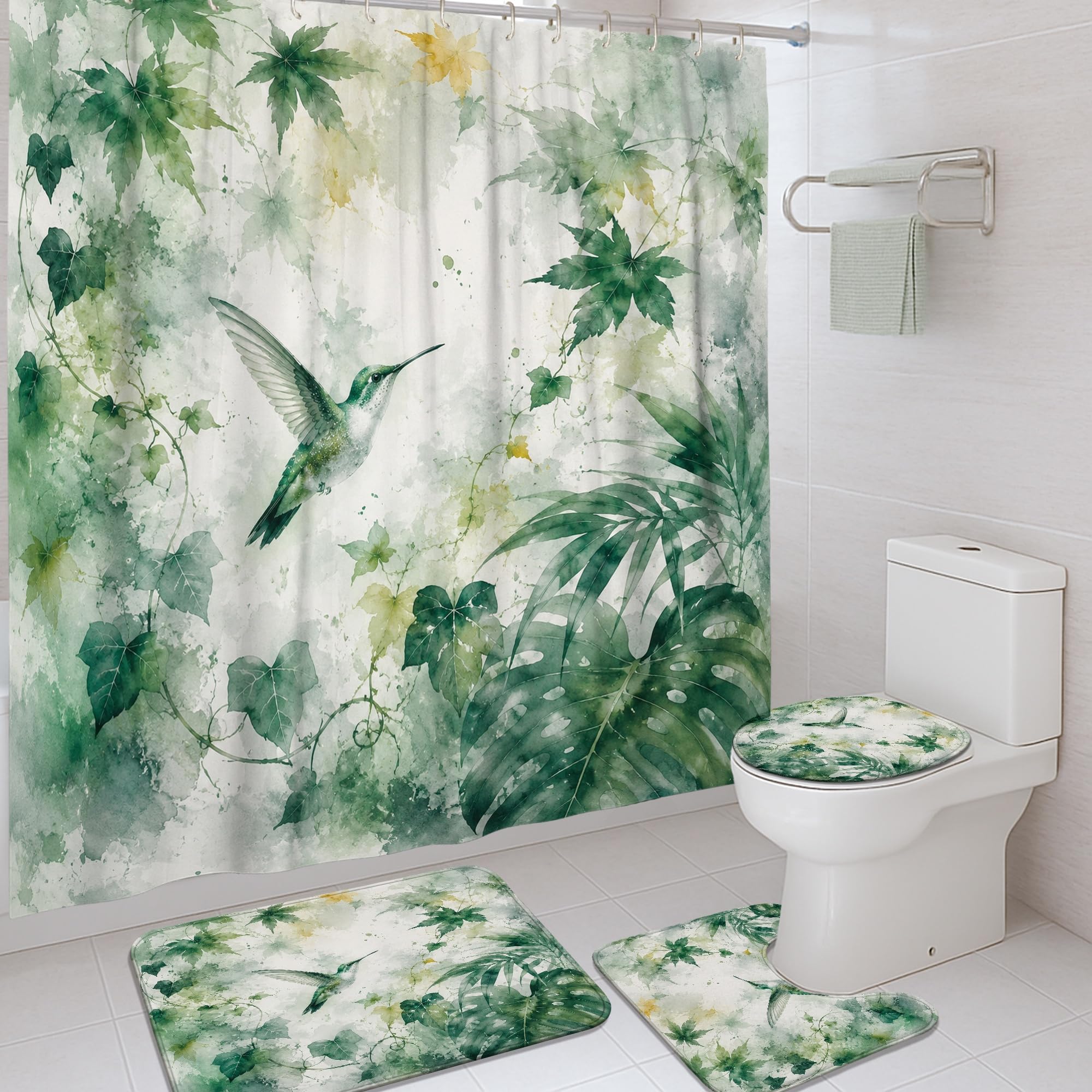 Rideau de douche imperméable colibri 183x183 lavable en machine avec anneaux inclus